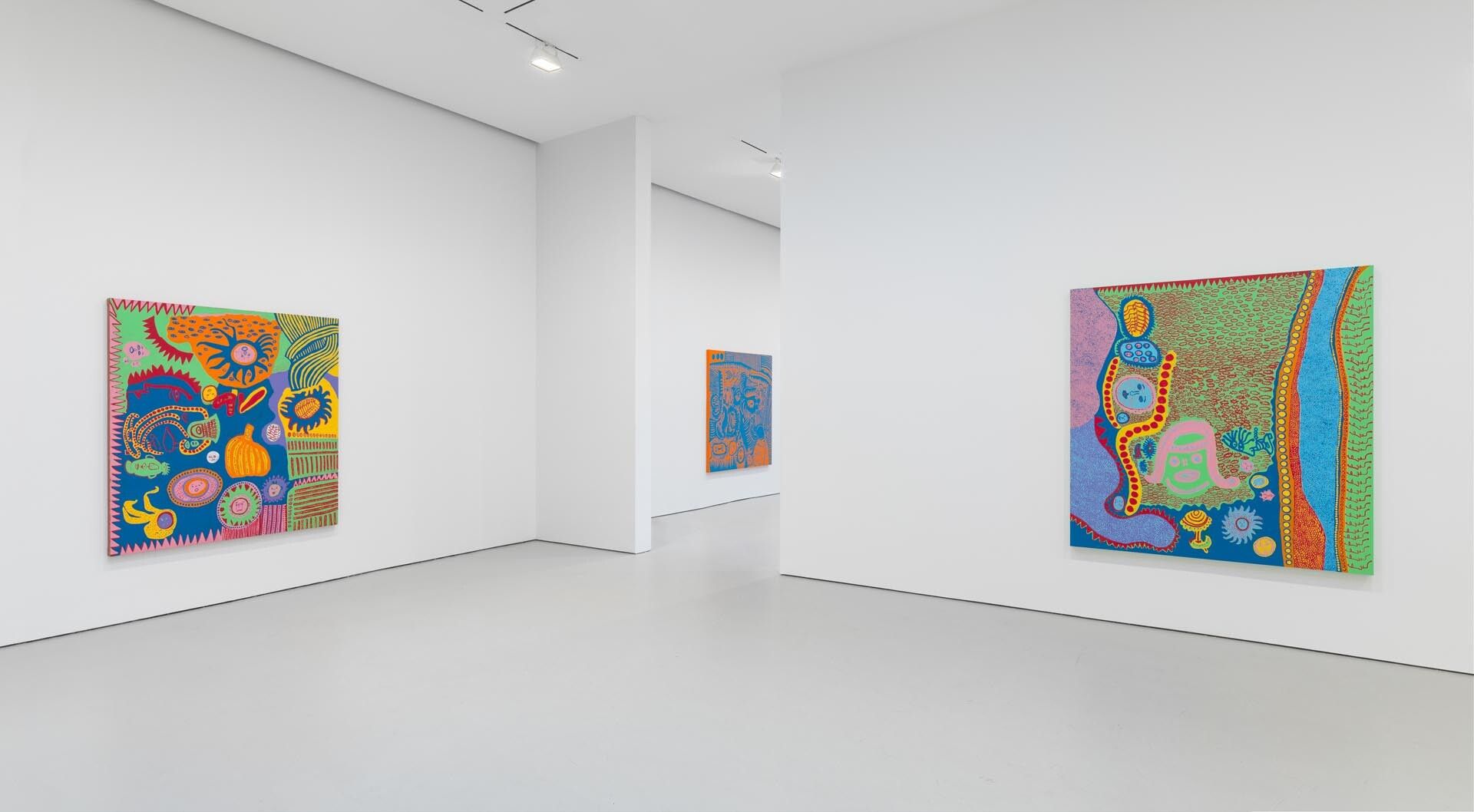 Installation view of the exhibition Yayoi Kusama: I Who Have Arrived In Heaven, at David Zwirner in New York, dated 2013.