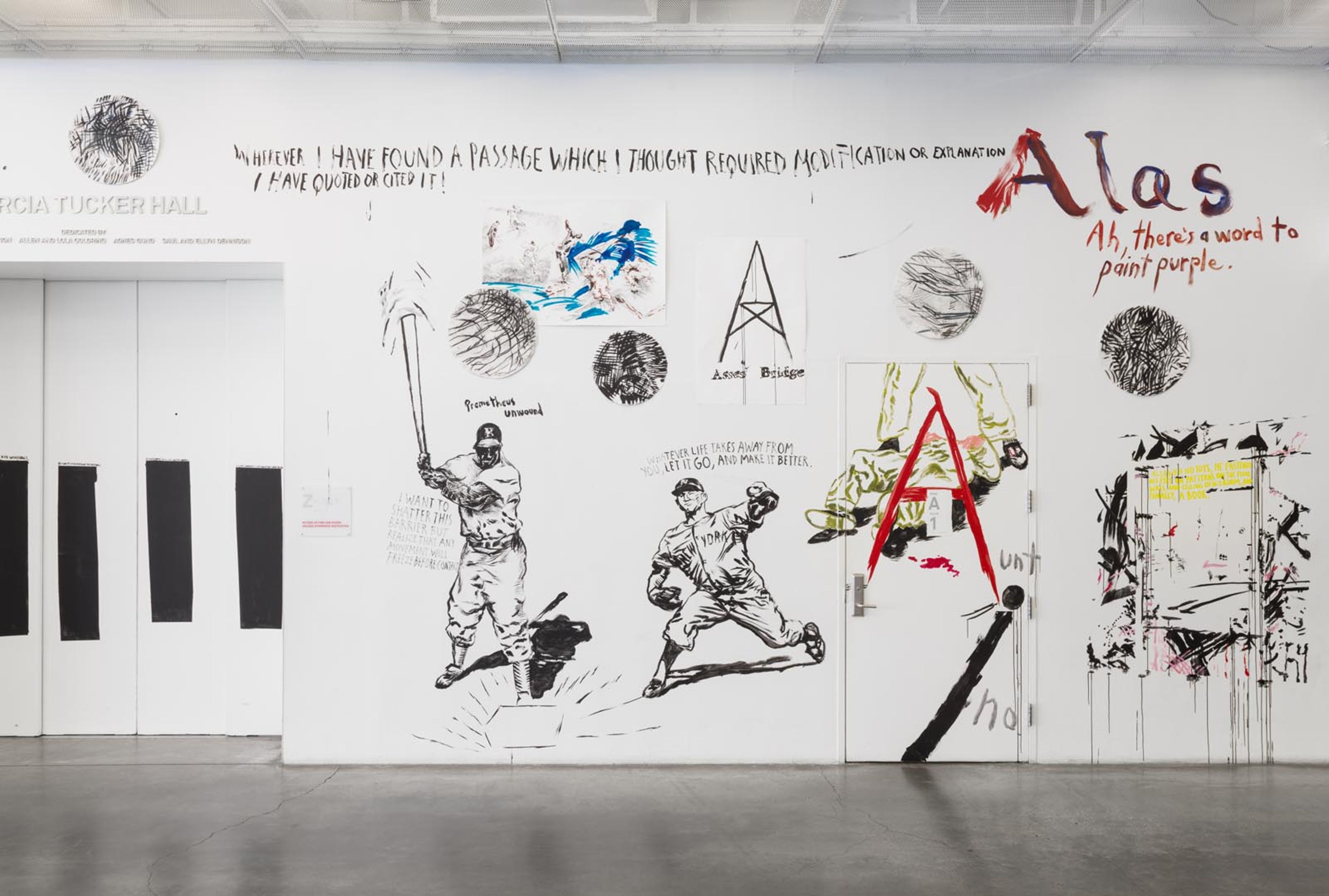 Installation view of¬†the exhibition Raymond Pettibon: A Pen of All Work,¬†at the New Museum in New York, dated 2017.