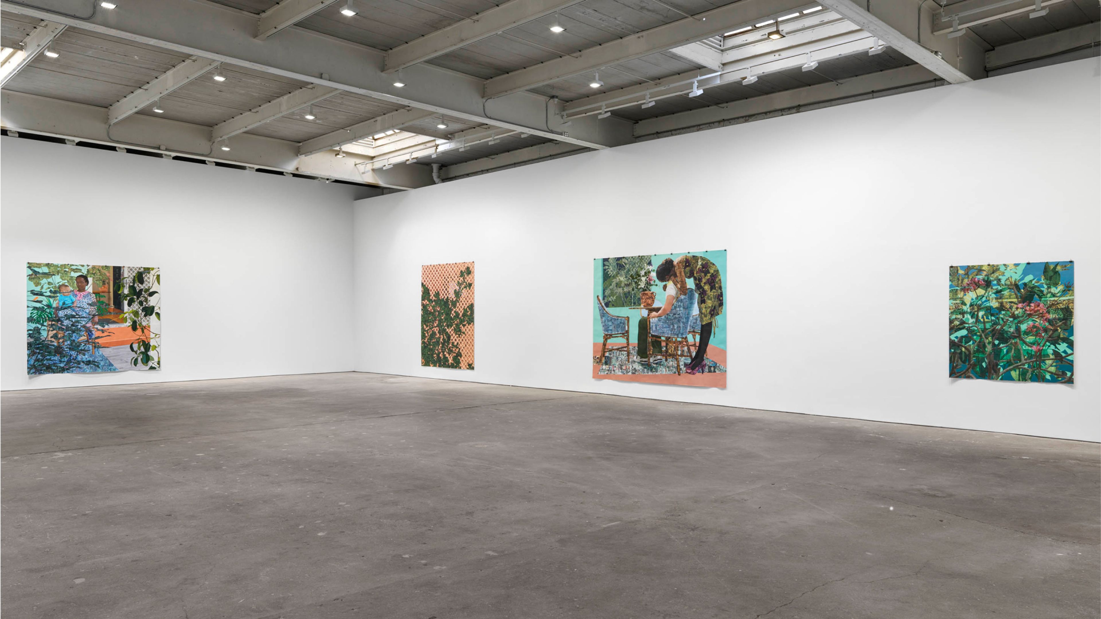 Installation view from the exhibition "Njideka Akunyili Crosby: Coming Back to See Through, Again" at David Zwirner in New York City, 2023