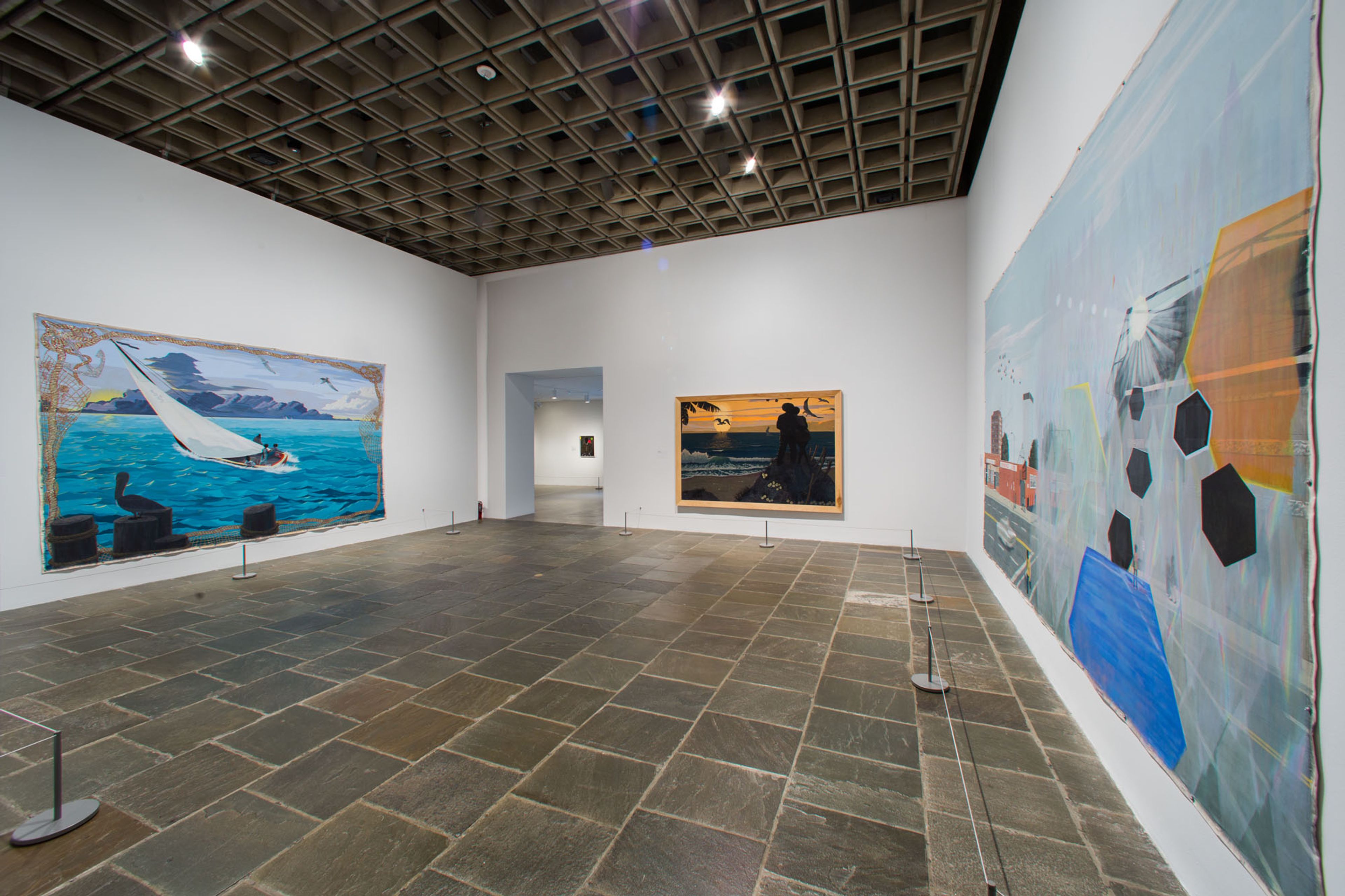 Installation view of the exhibition Kerry James Marshall: Mastry at the Met Breuer in New York, dated 2016 through 2017.