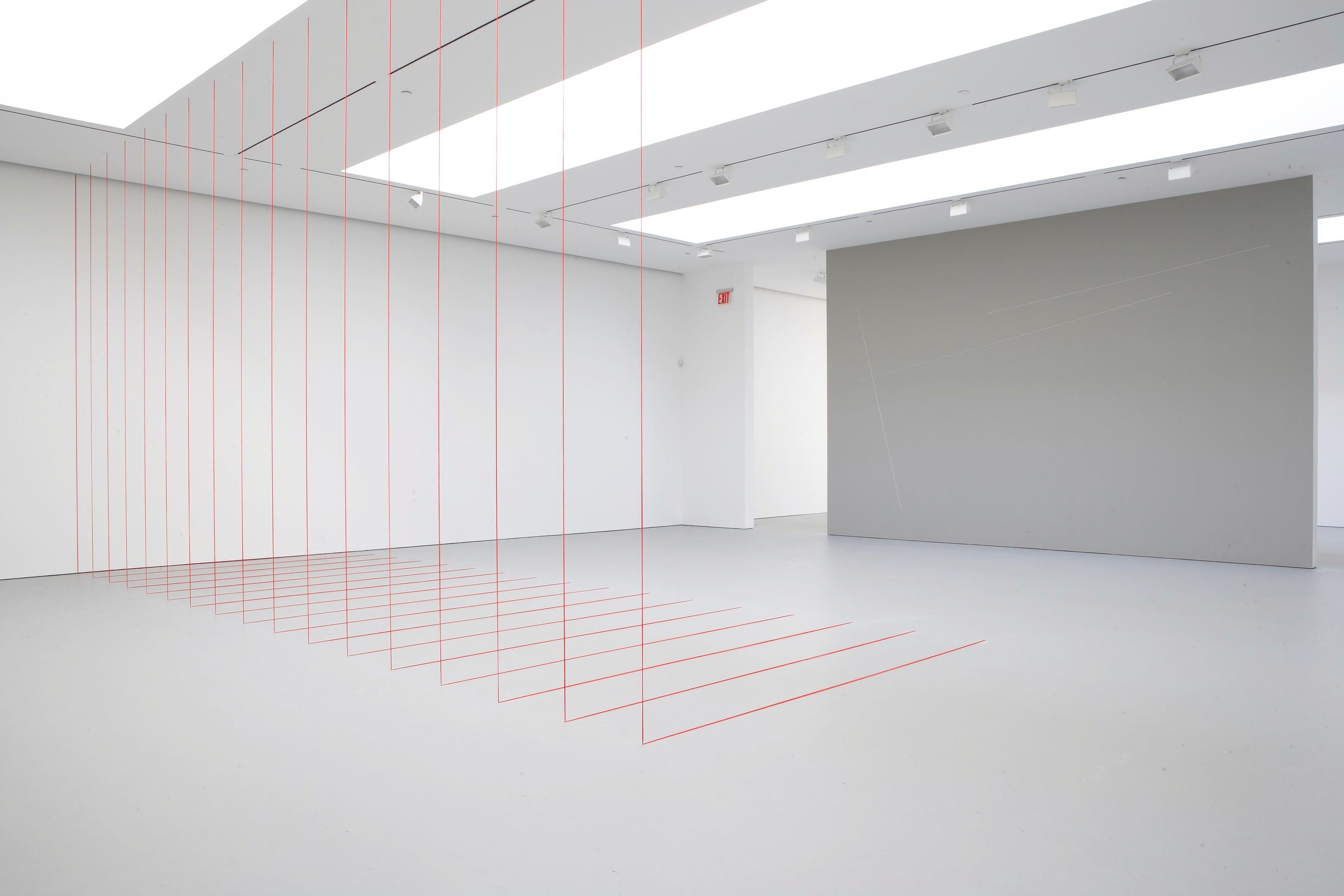Installation view of the exhibition, Fred Sandback: Large Scale Sculpture, at David Zwirner in New York, dated 2006.