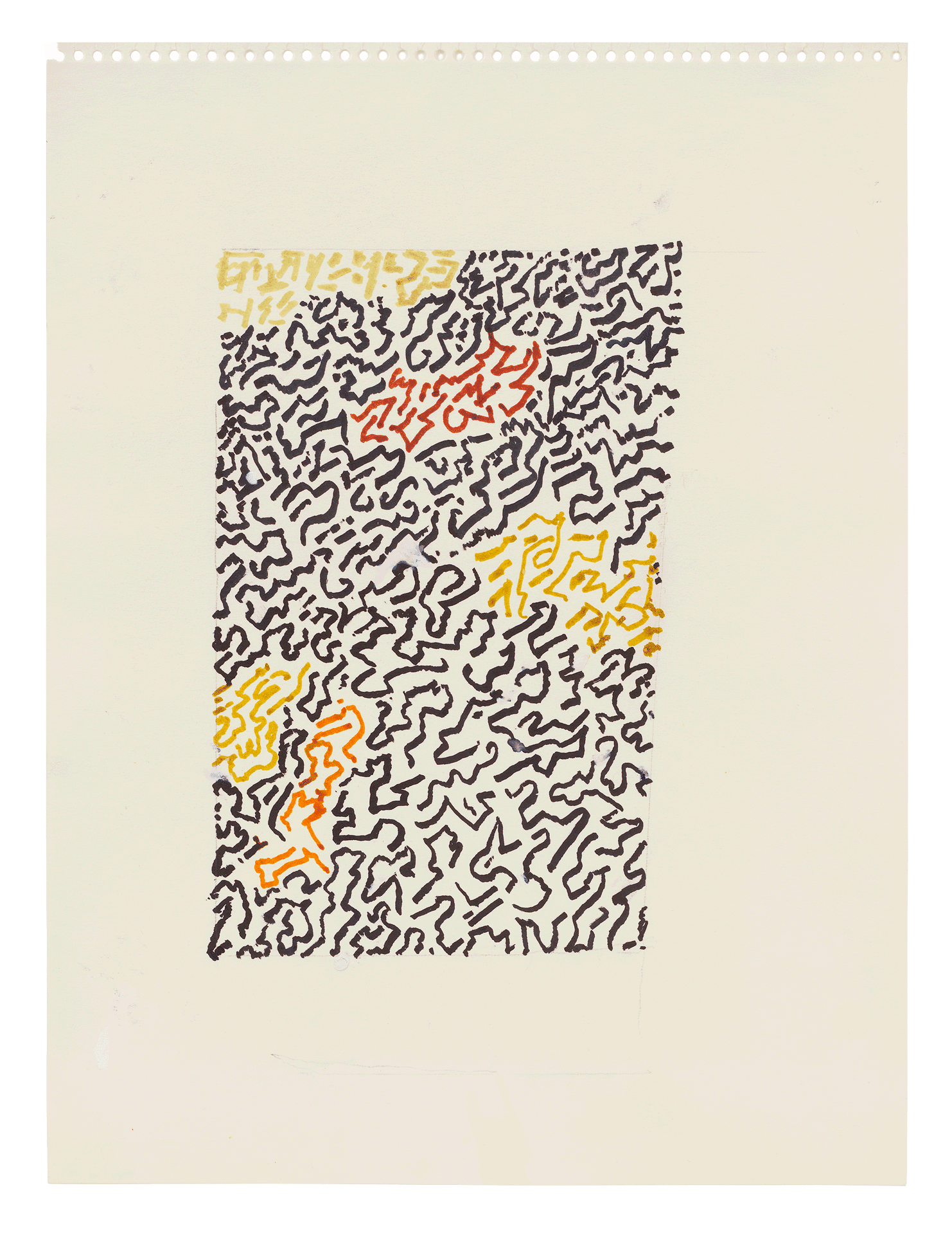 A drawing by Anni Albers, titled Design (Black and Brown), dated circa 1980.