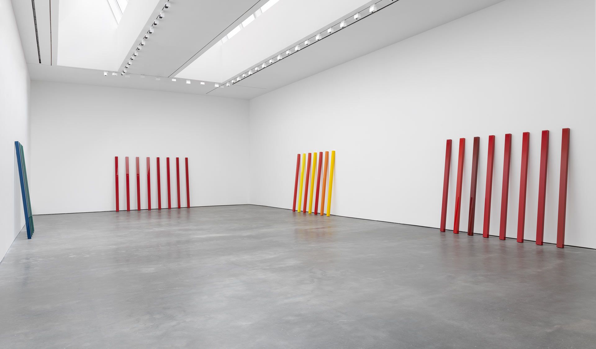 Installation view of the exhibition, John McCracken, at David Zwirner in New York, dated 2017.