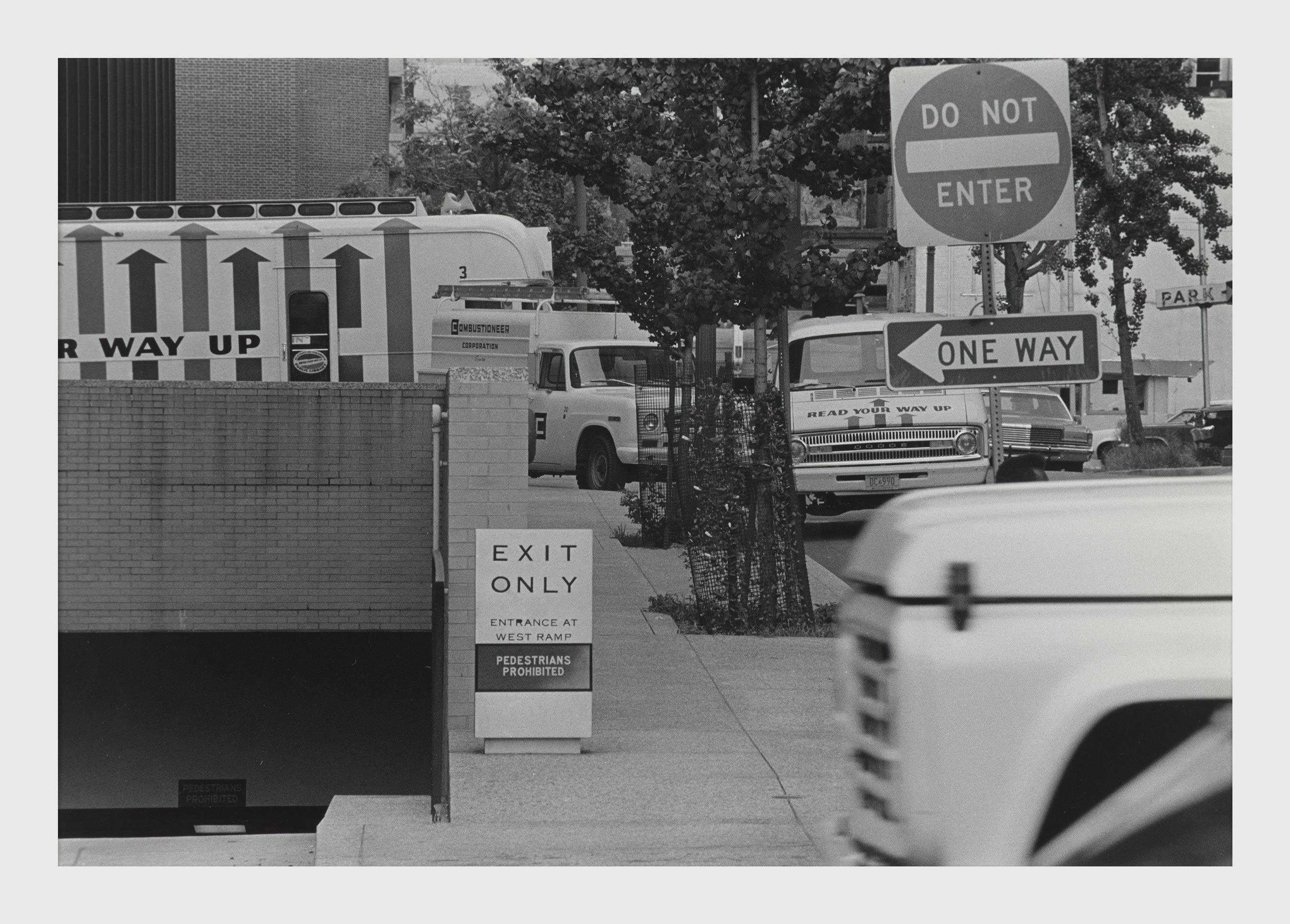 A photograph by Roy DeCarava, titled Exit only, dated 1975.