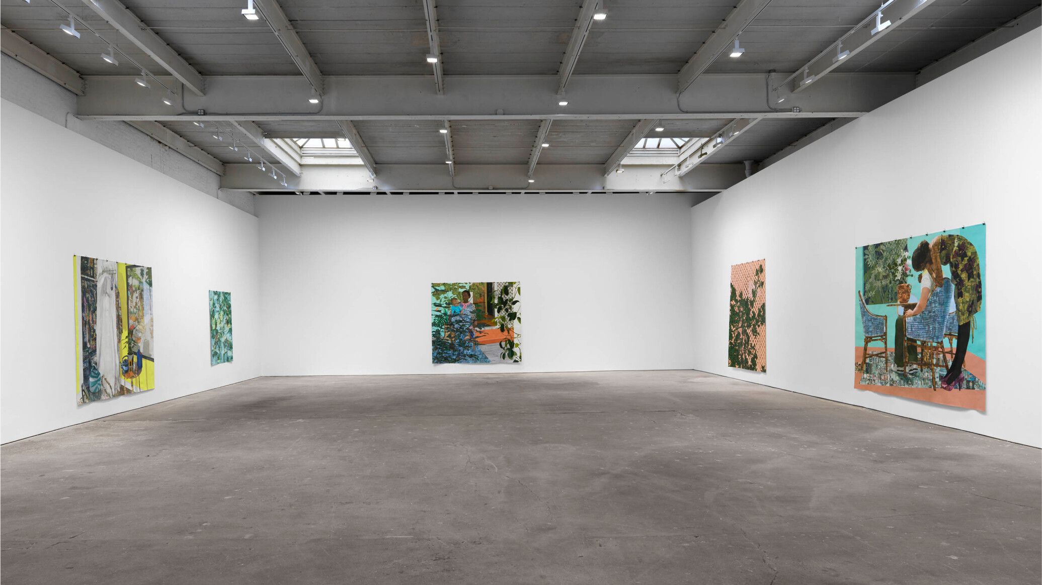 Installation view from the exhibition "Njideka Akunyili Crosby: Coming Back to See Through, Again" at David Zwirner in New York City, 2023