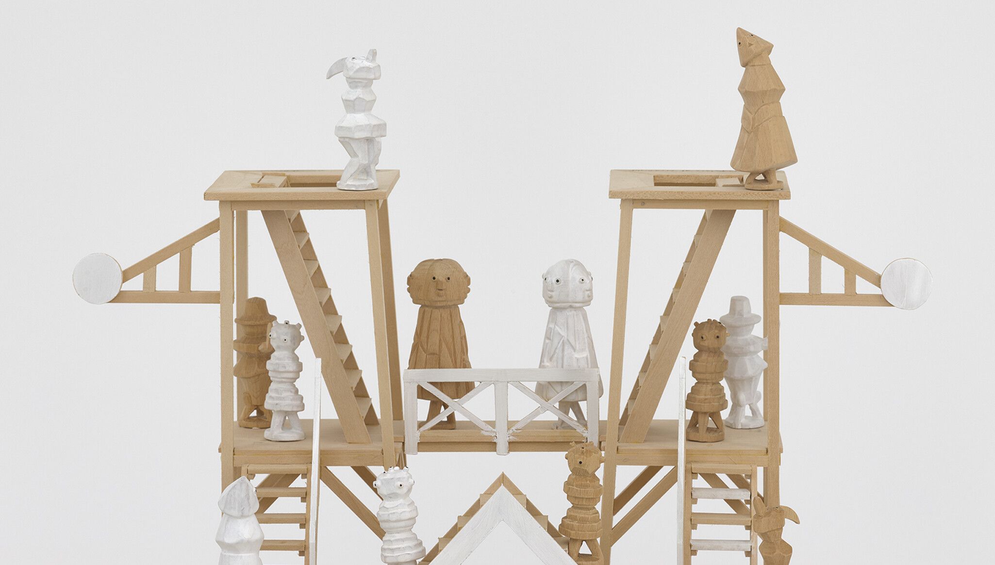 A detail view of a sculpture work by Marcel Dzama titled Marcel's palace at midnight, dated 2022