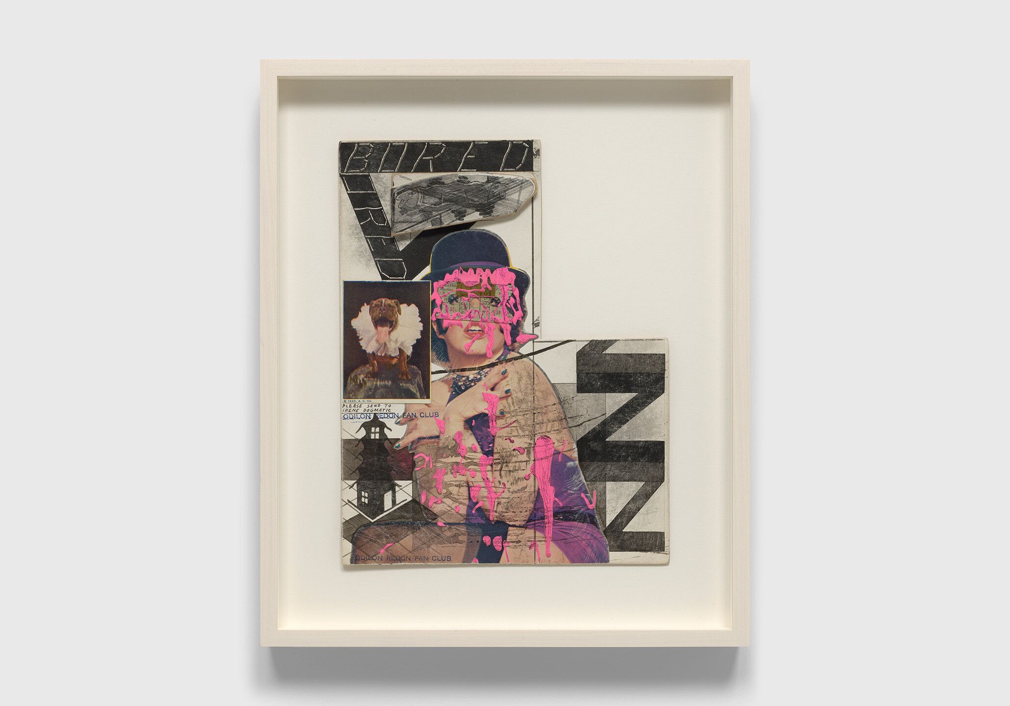 An undated collage on illustration board by Ray Johnson, titled Untitled (Liza Minnelli with Pink Paint).