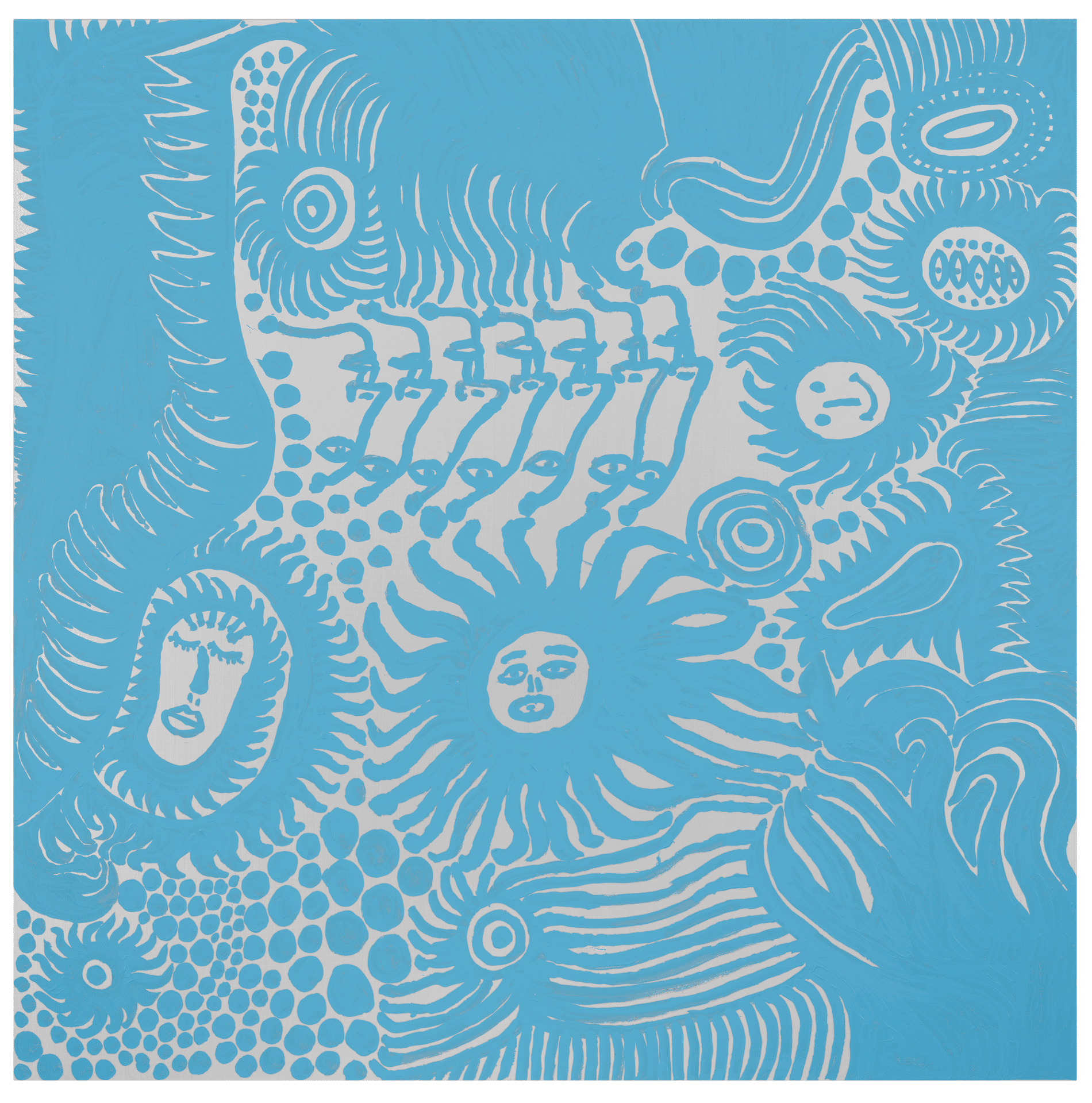 A painting by Yayoi Kusama, titled SCREAMING TO THE SUN‚Äã, dated 2013. 