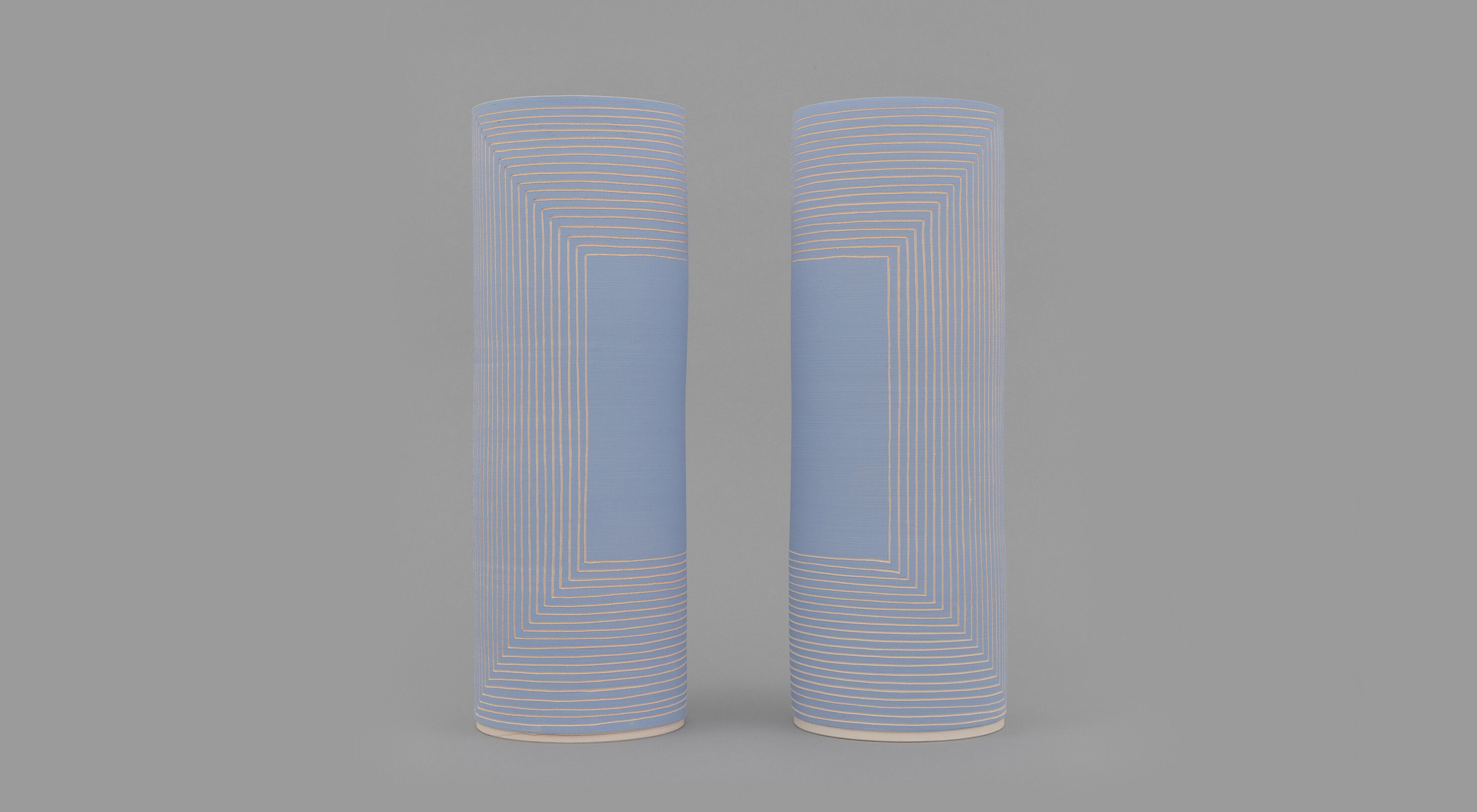 A stoneware sculpture in two parts by Shio Kusaka, titled group 58, dated 2021.