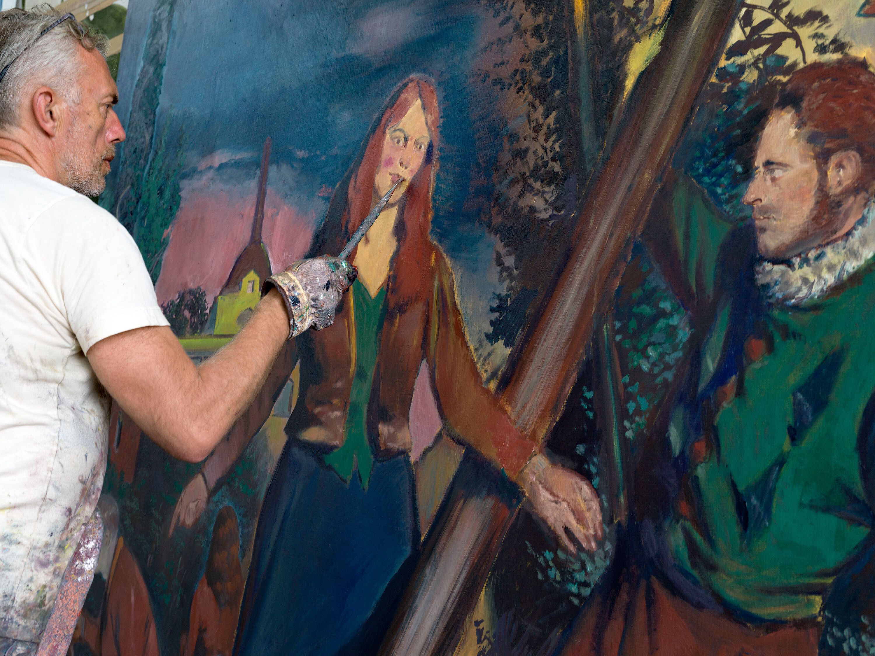 Rauch working on Die Grundung, 2021