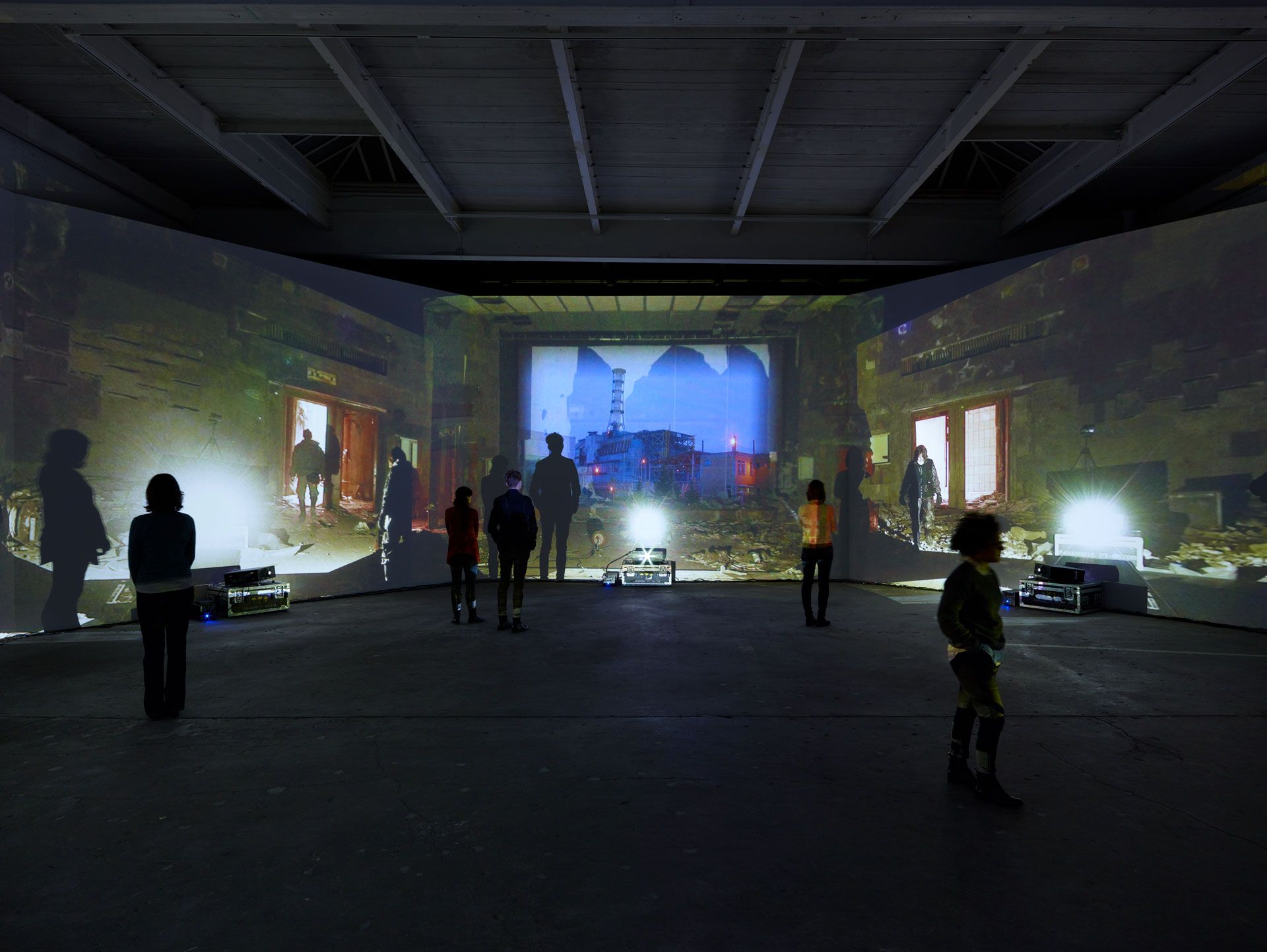 An installation view featuring Diana Thater: Chernobyl at David Zwirner, New York, dated 2012