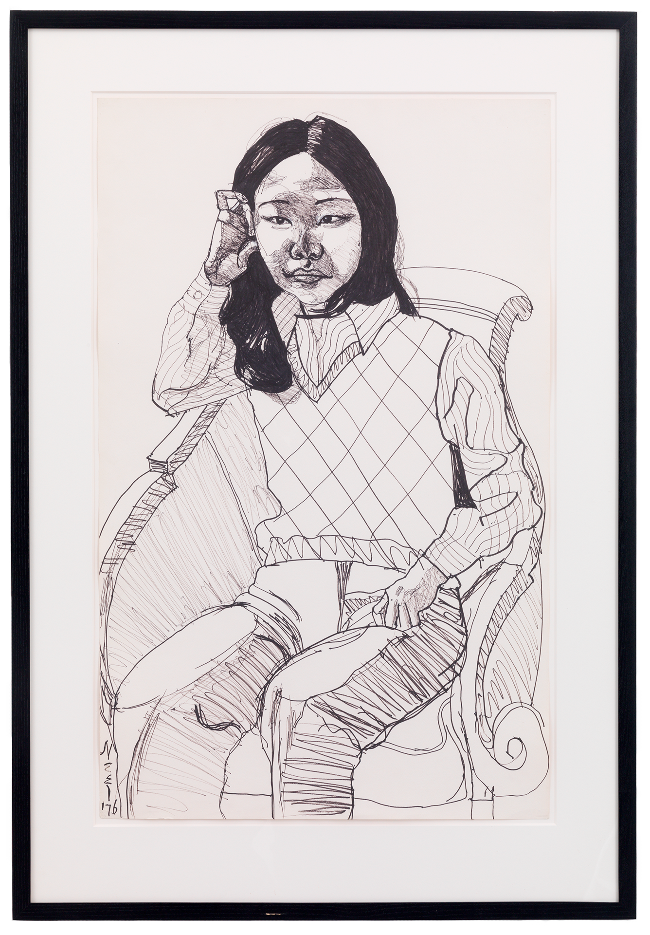 A drawing by Alice Neel, titled Yumiko Okamura, dated 1976.