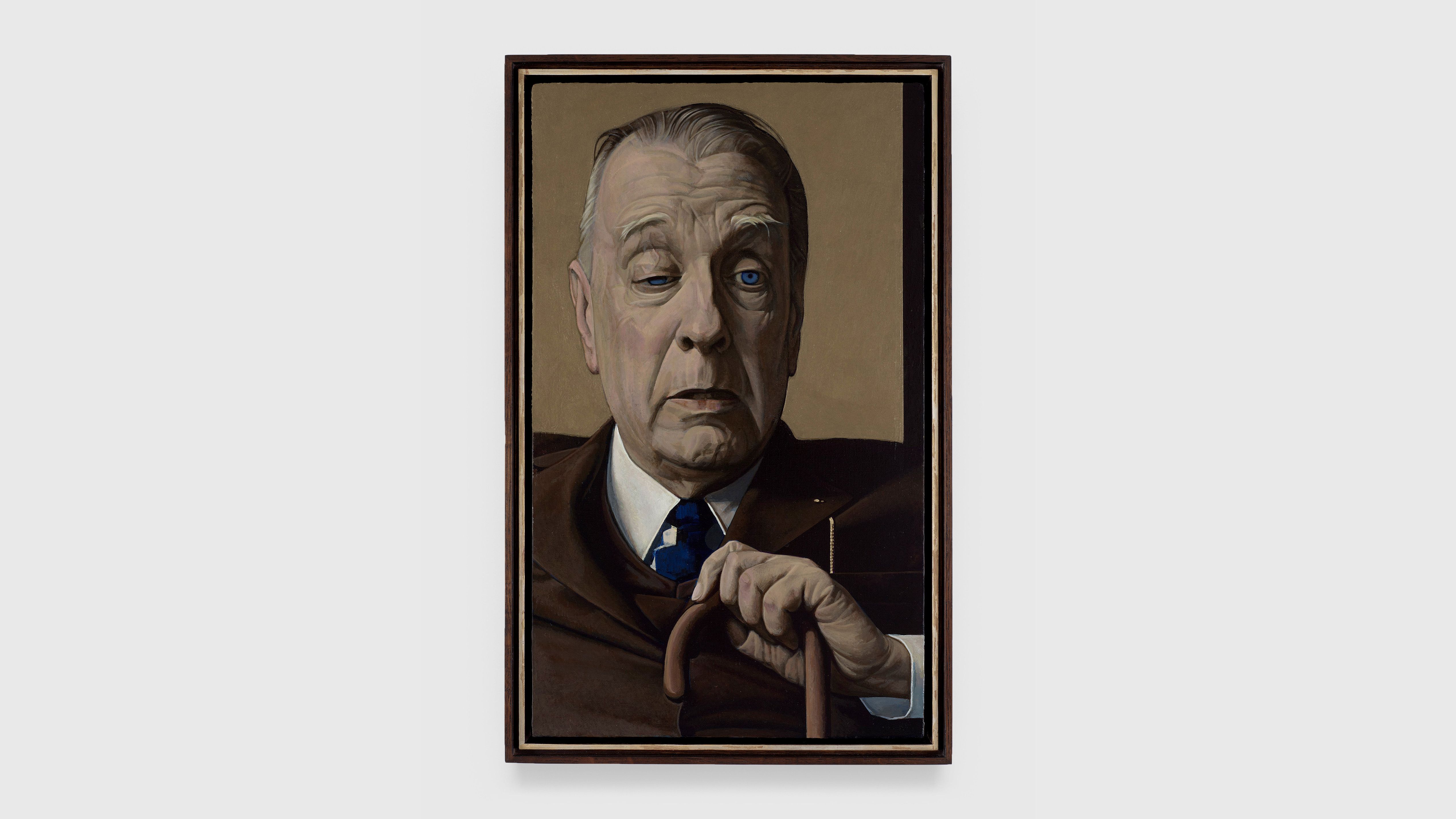 A painting by Liu Ye, titled "Jorge Luis Borges," dated 2022-2023.
