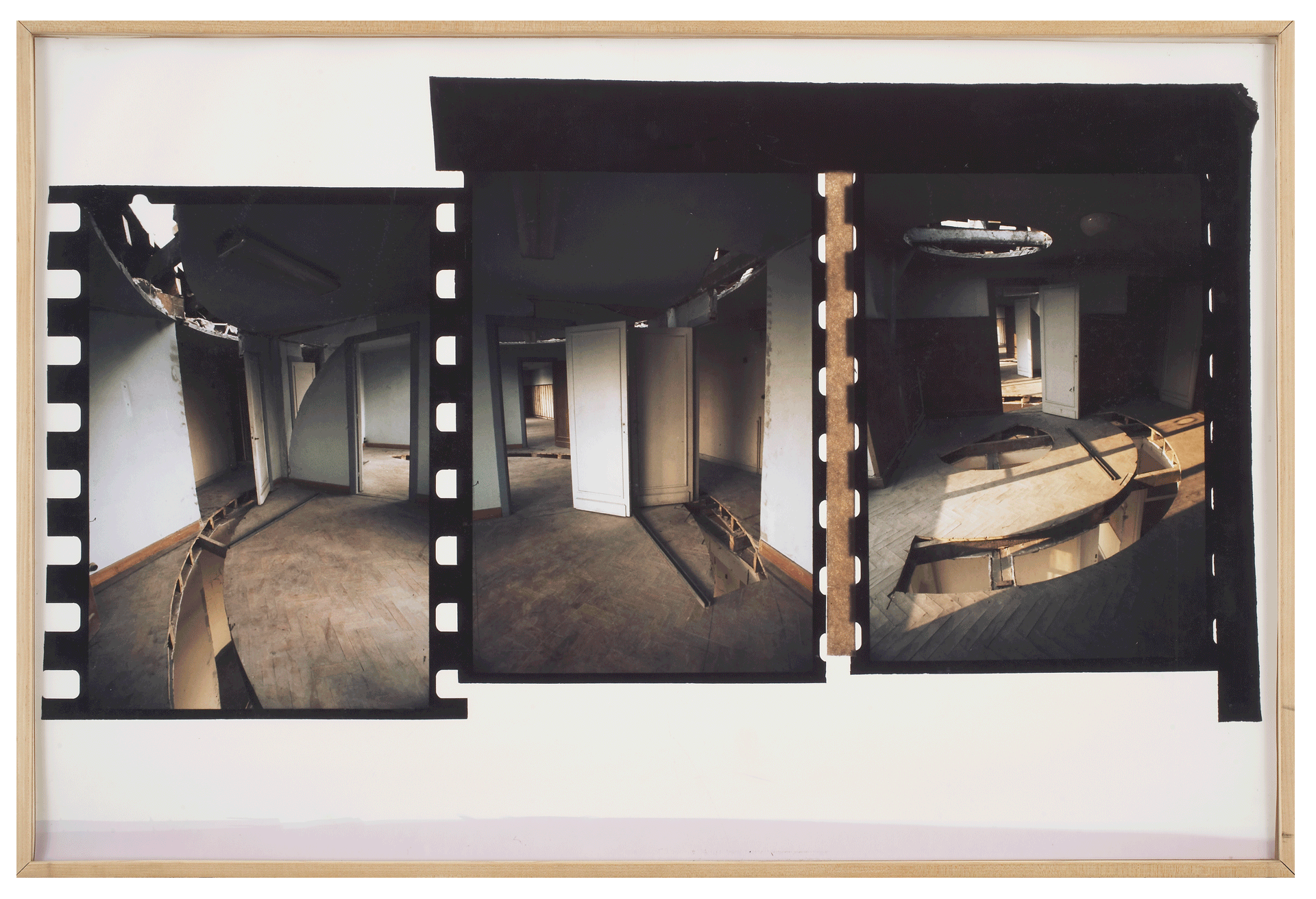A photograph by Gordon Matta-Clark, titled Office Baroque, dated 1977.