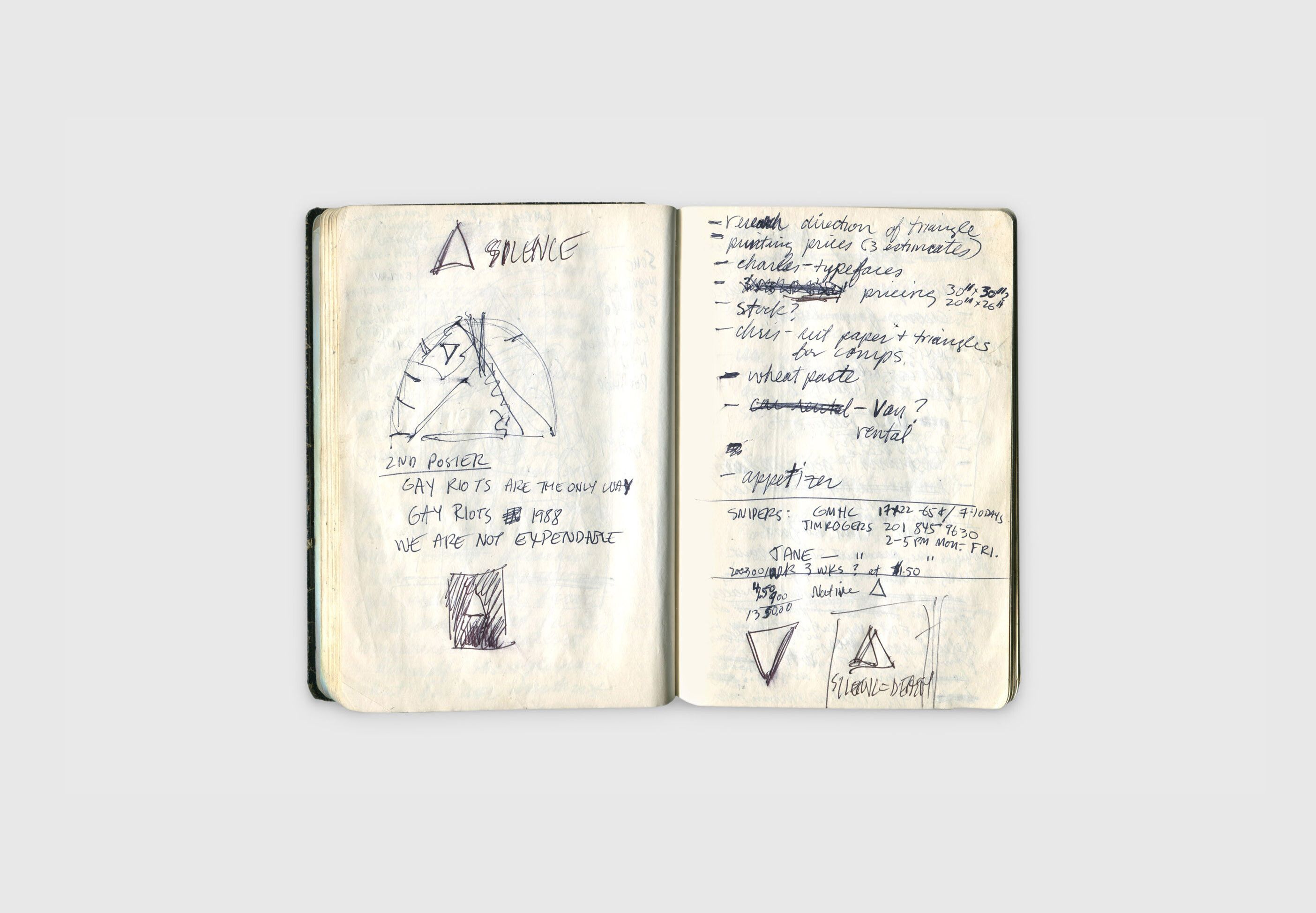A page from Avram Finkelstein's journal.