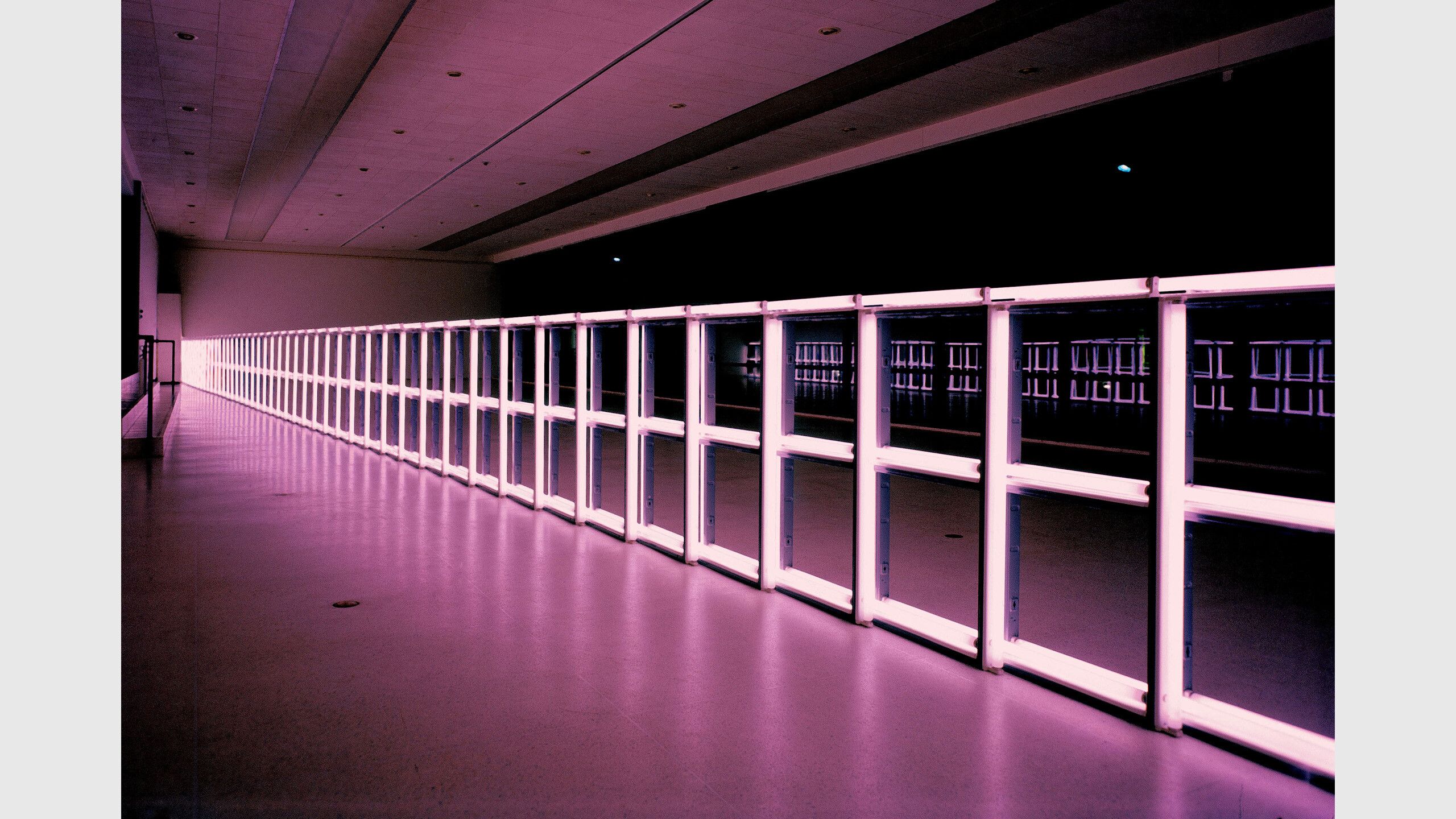 An Installation view of a barrier work by Dan Flavin, at Museum Boymans van Beuningen, Rotterdam, Netherlands, in 1975.