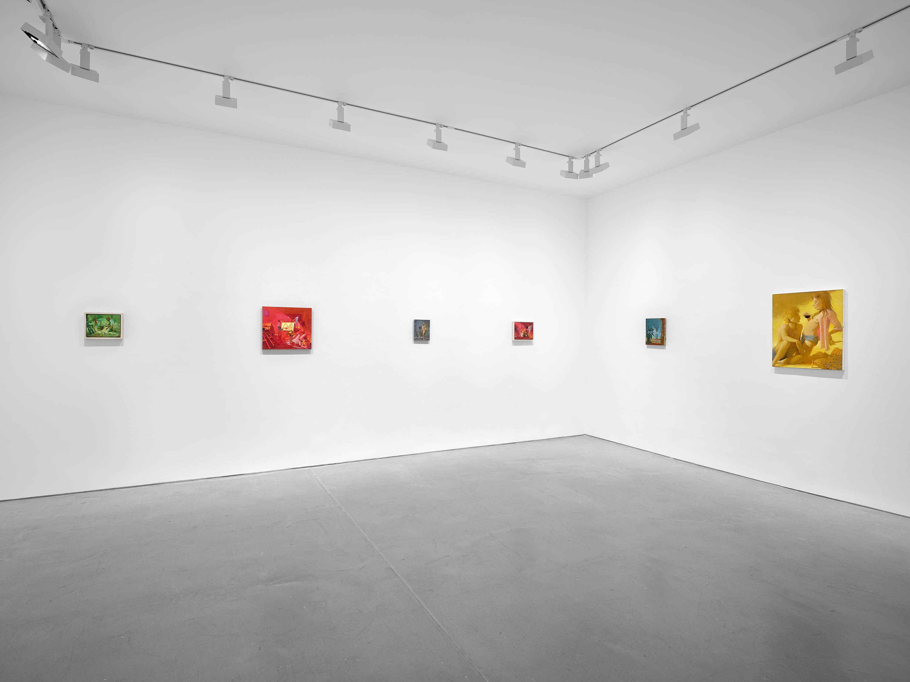 An installation view of the exhibition, Lisa Yuskavage: Rendez-vous, at David Zwirner in Paris, dated 2023.