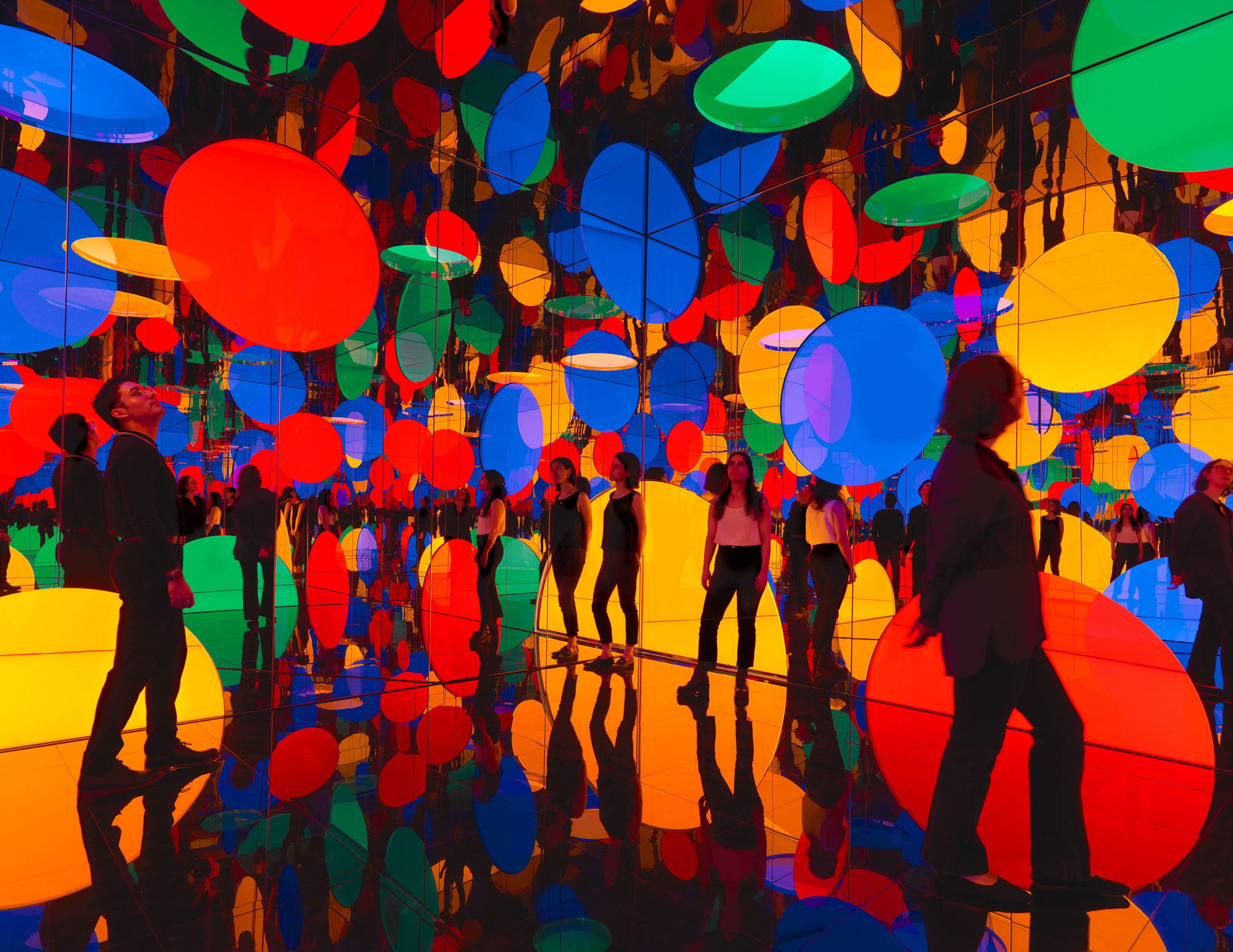 An installation by Yayoi Kusama, titled Dreaming of Earth’s Sphericity, I Would Offer My Love, dated 2023.