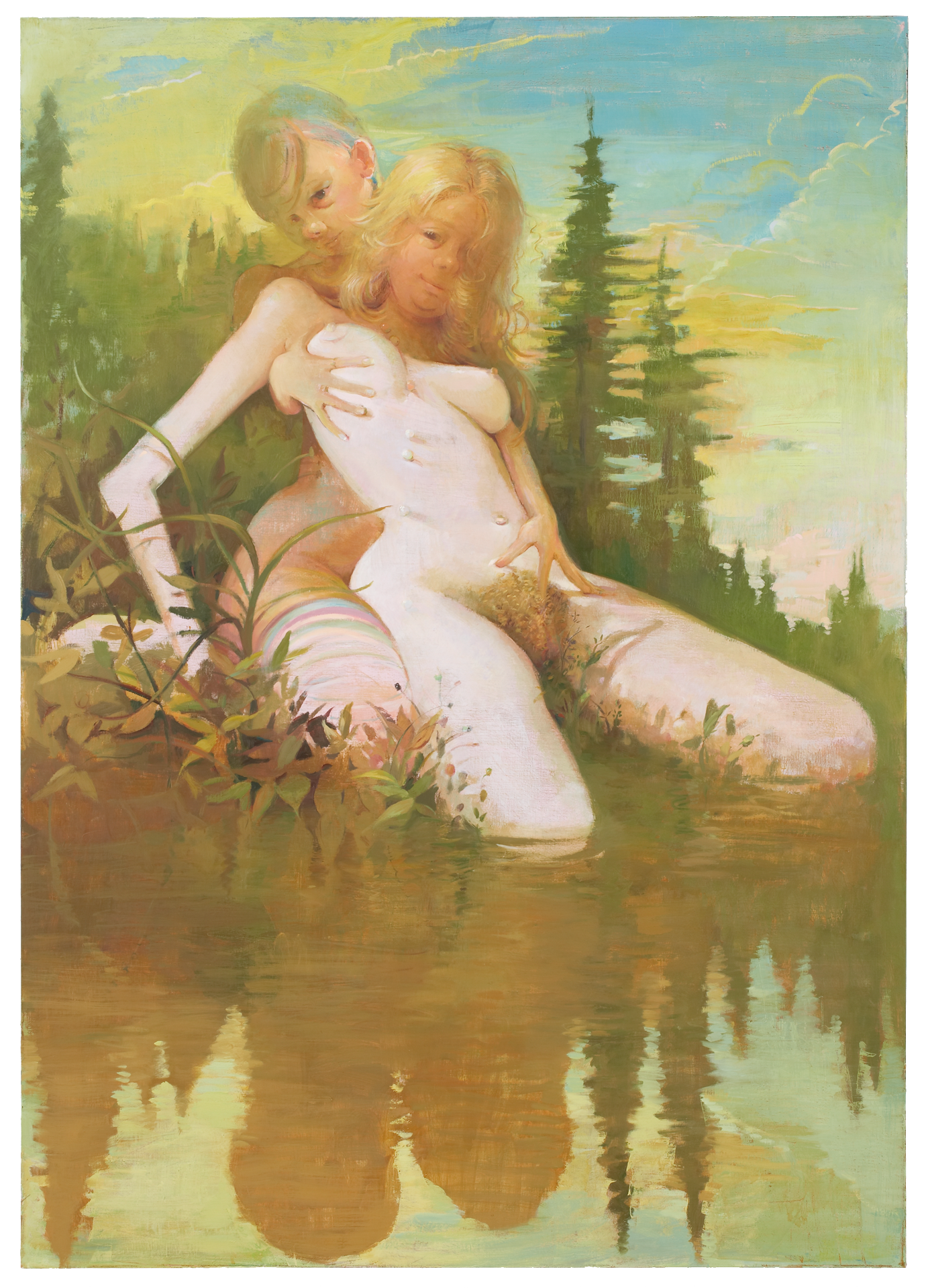 A painting by Lisa Yuskavage, titled Pond, dated 2007.
