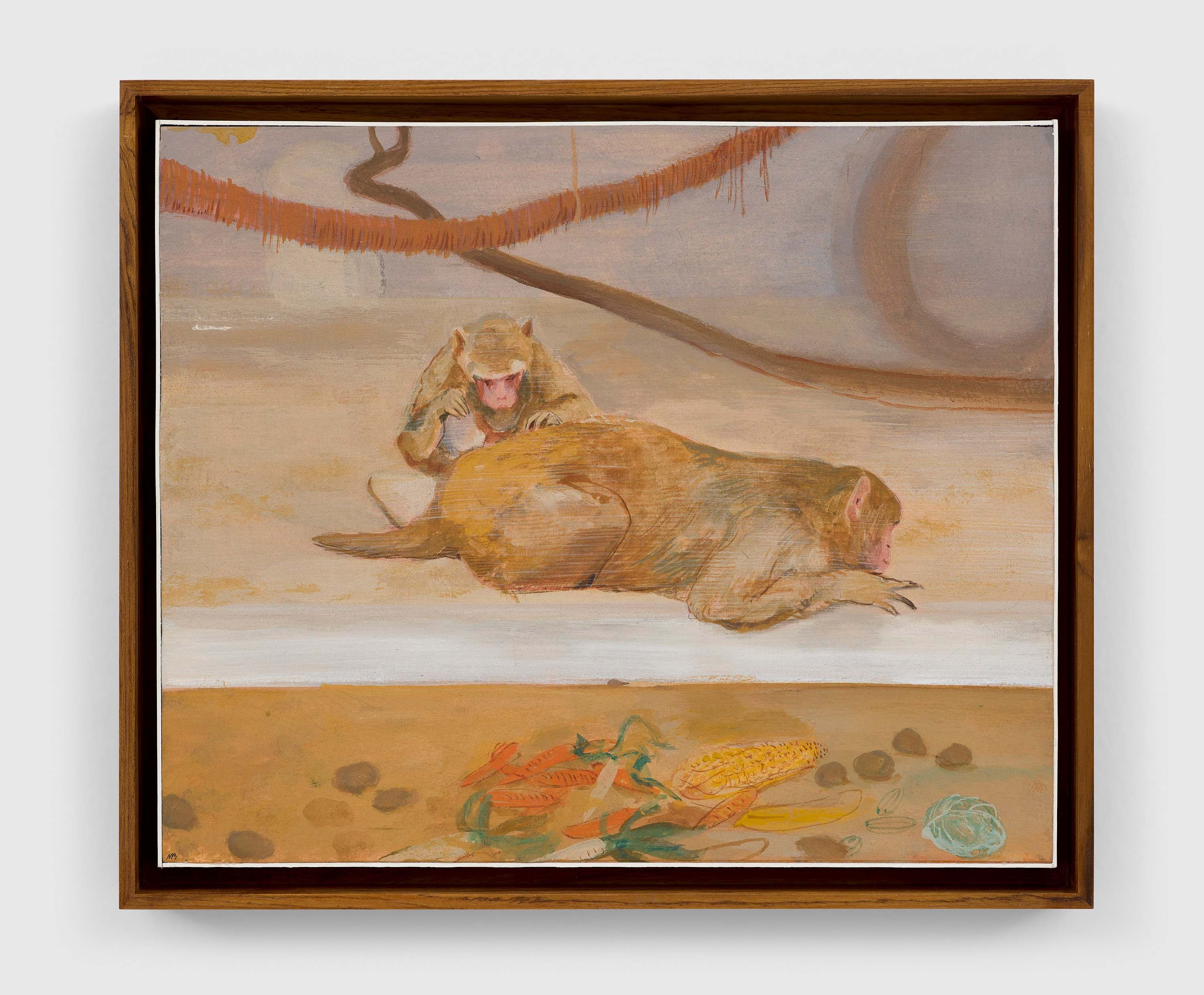 A casein on board painting by Mahesh Baliga, titled Resting, dated 2022.