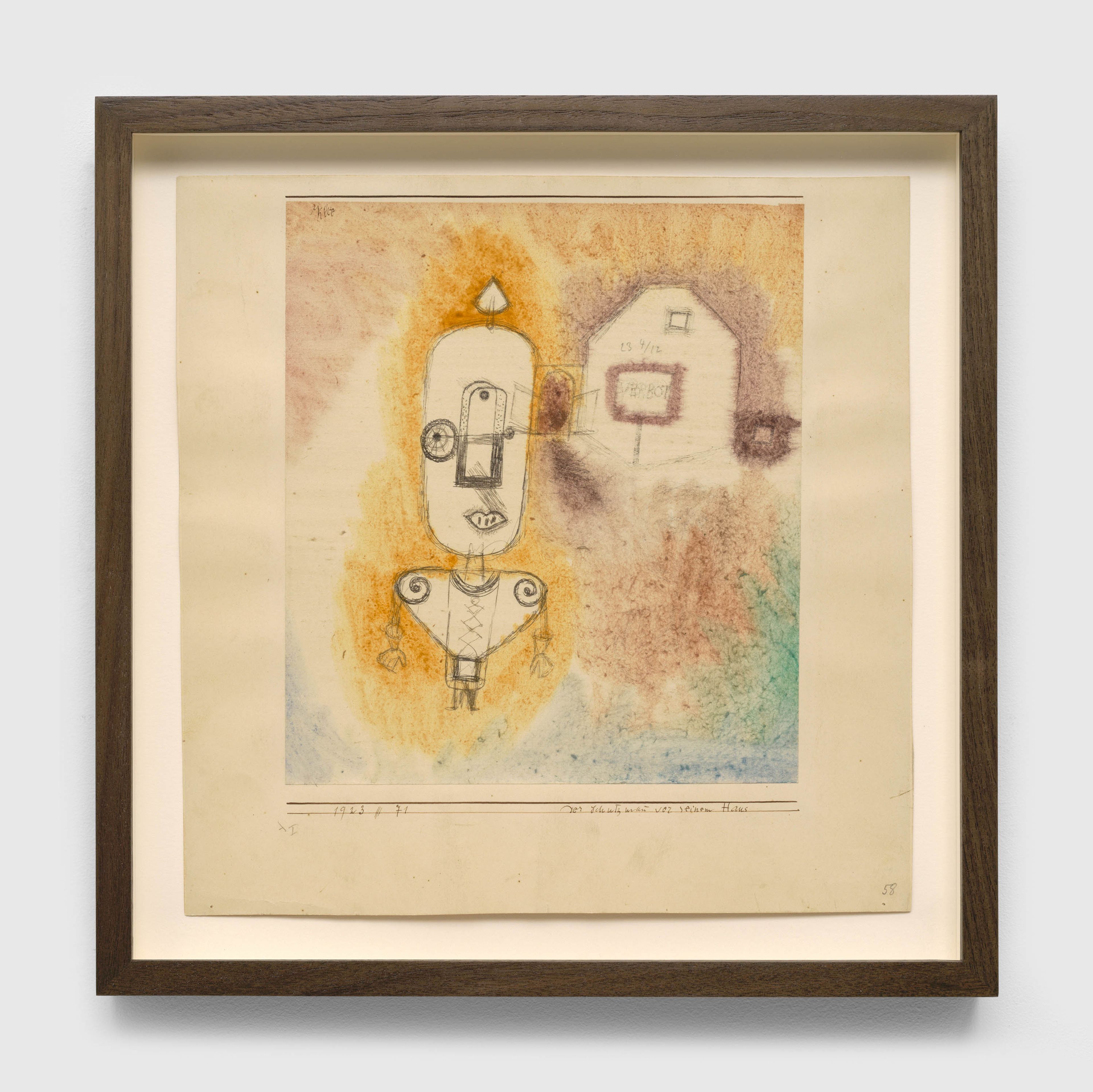 A work on paper by Paul Klee, titled Der Schutzmann vor seinem Haus (The policeman in front of his house), dated 1923.