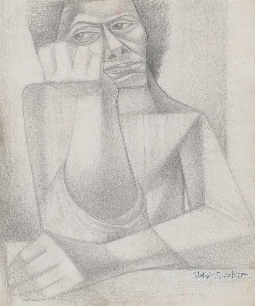 A drawing on paper by Charles White, titled Study for Mother (Awaiting His Return), dated 1945.