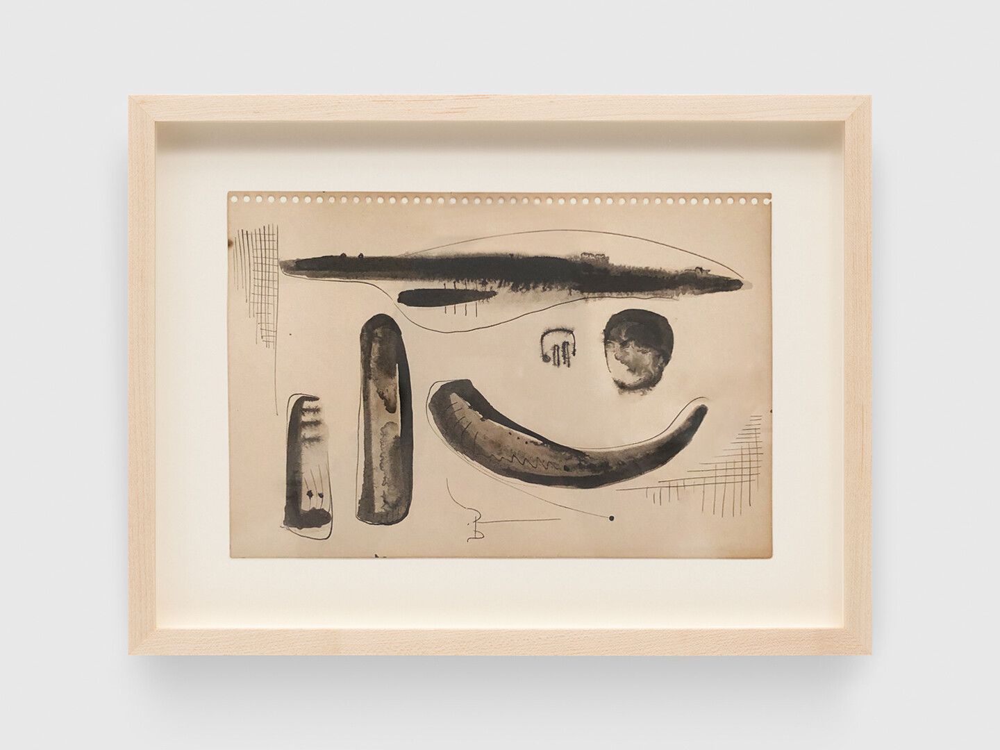 An untitled ink drawing on paper by Leo Amino, dated 1949.