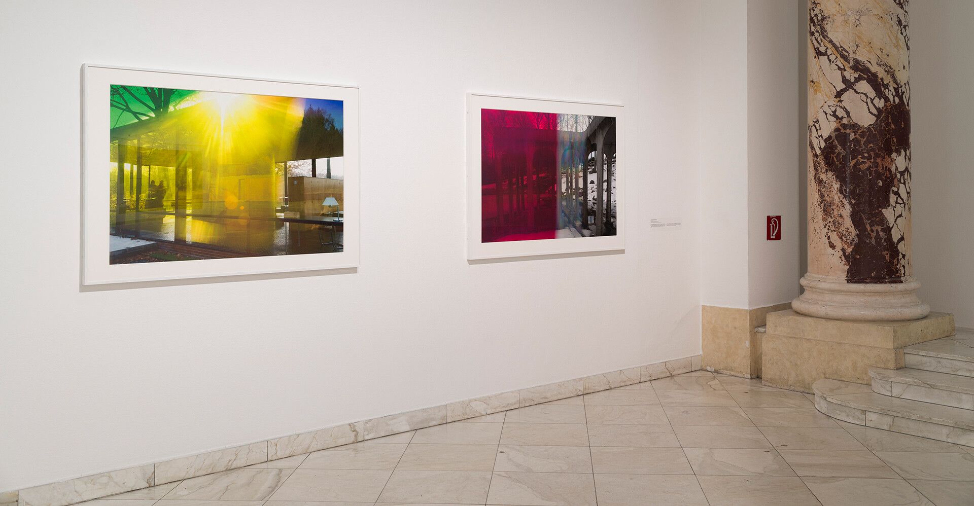 An installation view of a solo exhibition by James Welling, titled Metamorphosis, at Kunstforum Wien in 2017.