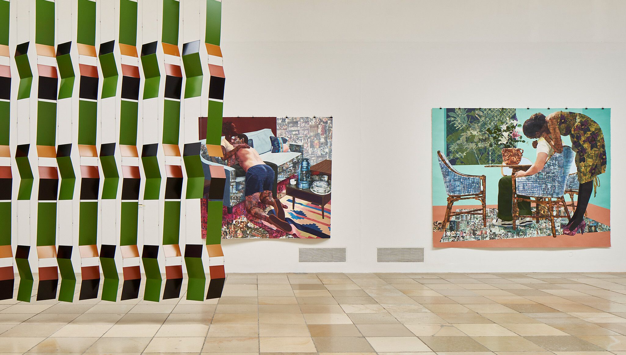 An Installation view, Interiorities: Njideka Akunyili Crosby, Leonor Antunes, Henrike Naumann, Adriana Varejão, Haus der Kunst, Munich, dated 2019–2020. Photo by Connolly Weber Photography