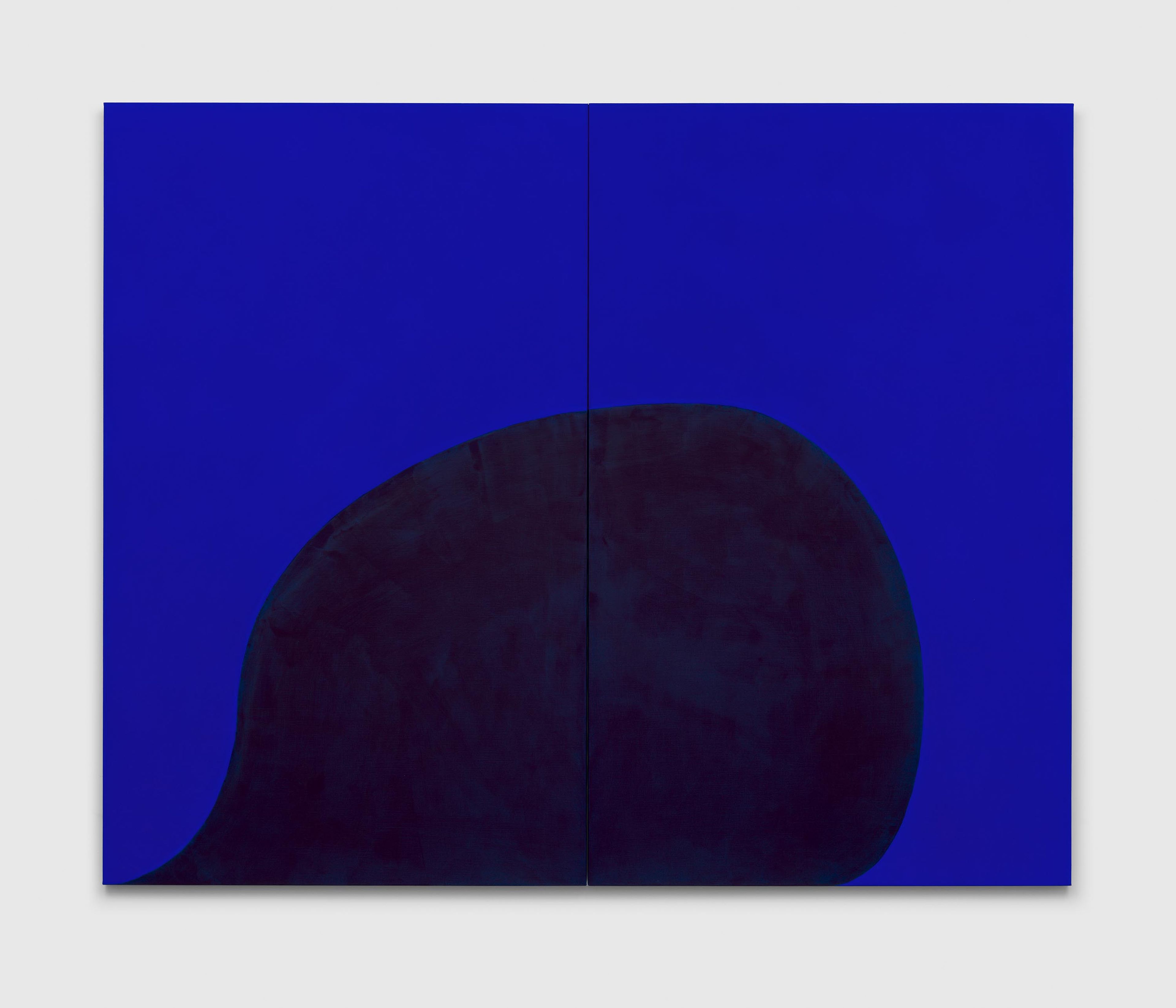A painting by Suzan Frecon, titled two blues 1, dated 2024.