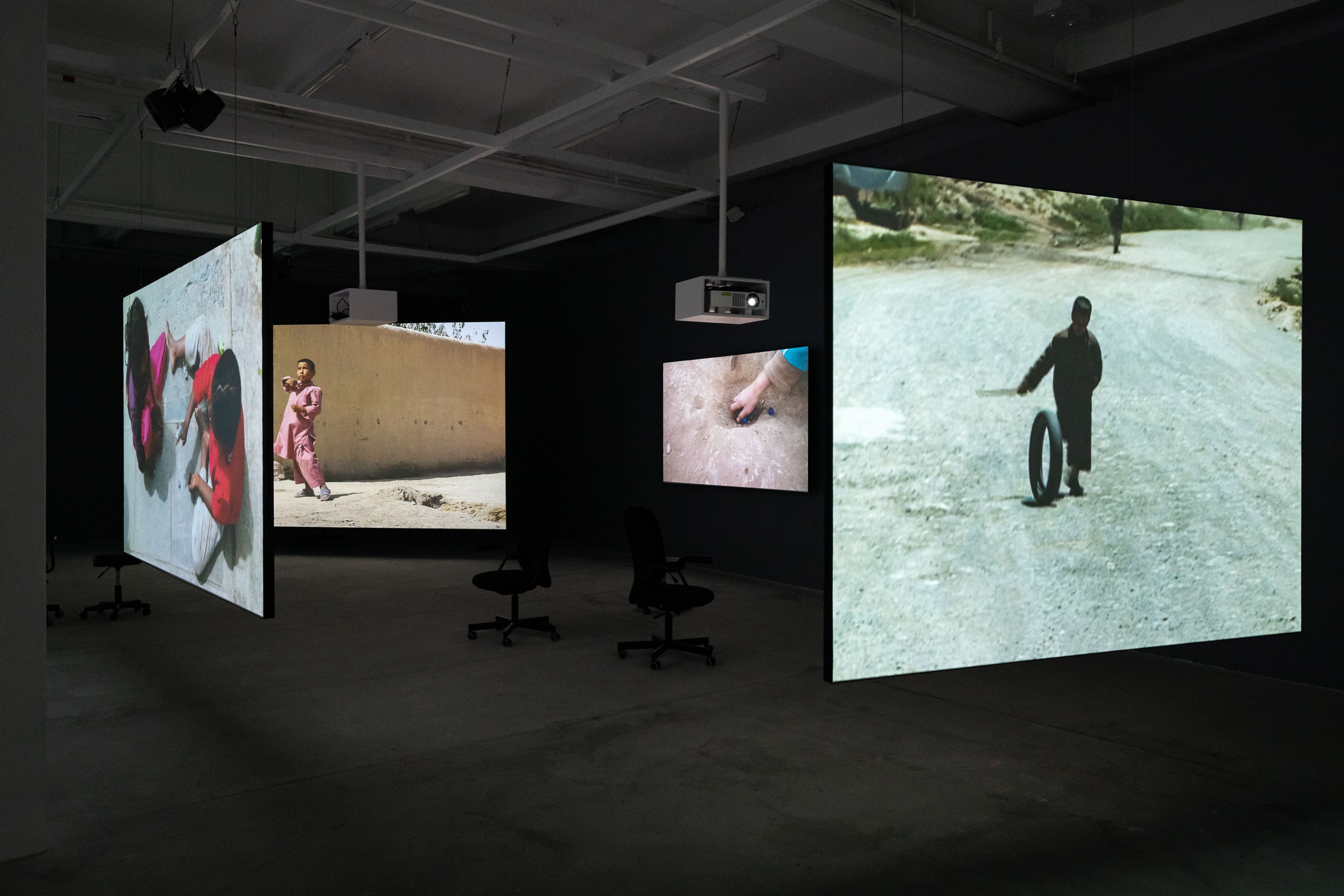 Installation view of the exhibition, Wet feet __ dry feet: borders and games, at Tai Kwun Contemporary in Hong Kong, dated 2020.