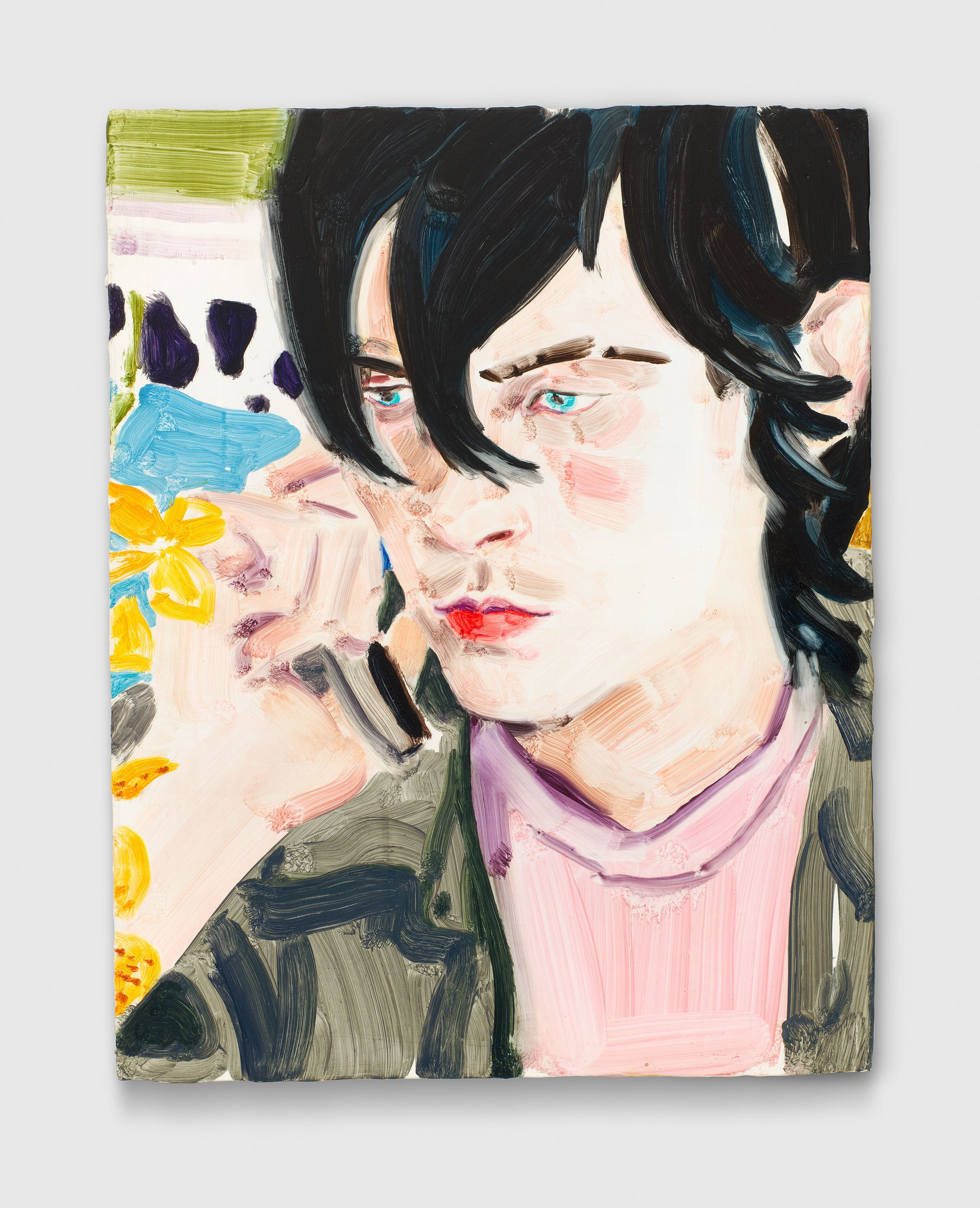 A painting by Elizabeth Peyton, titled Nick (Yellow Orchids), dated 2003.