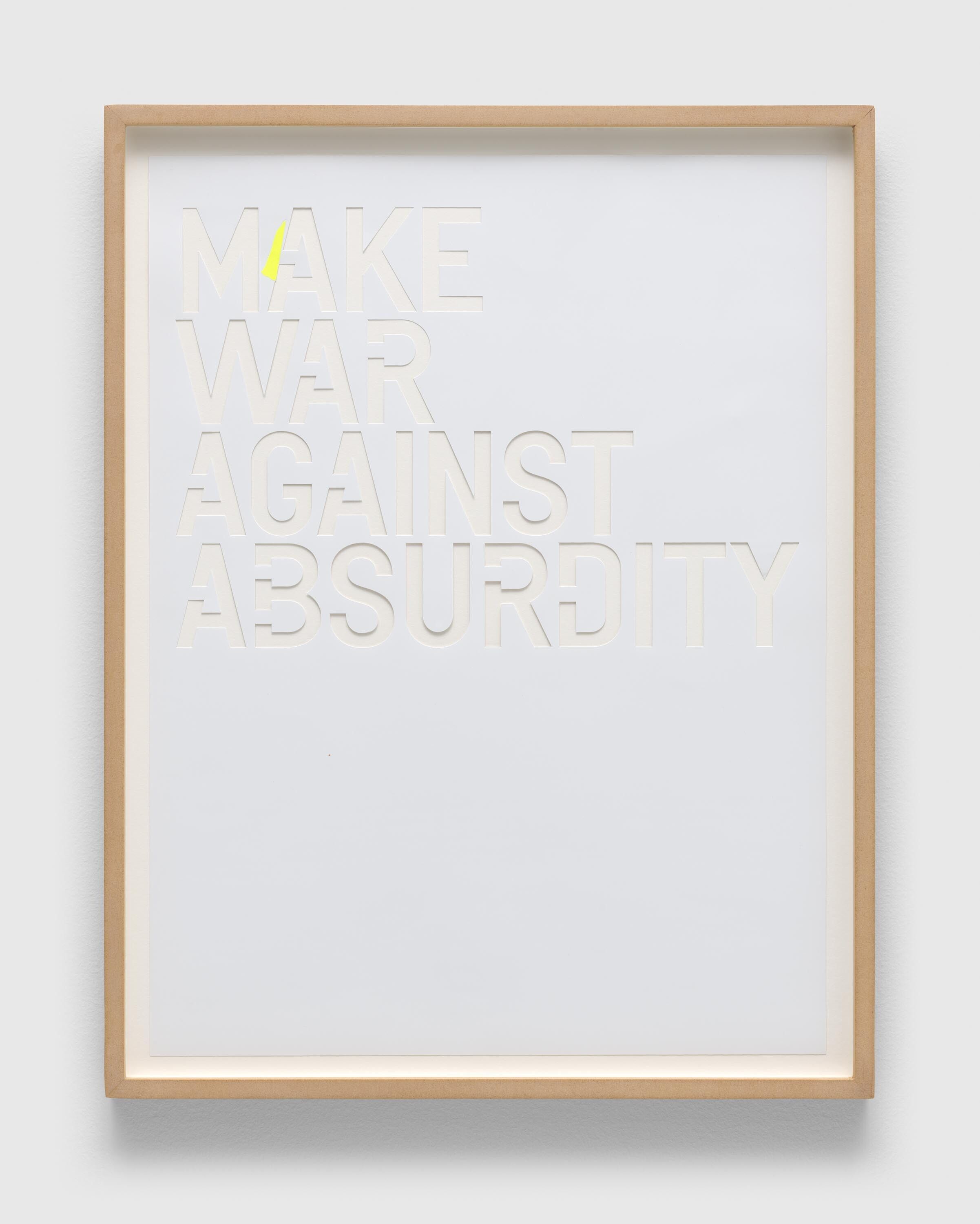 A sculpture by Rirkrit Tiravanija, called Untitled (make war against absurdity), dated 2022.