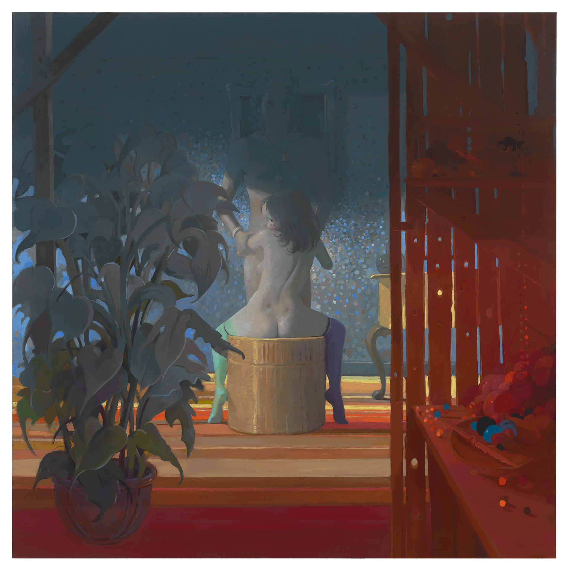 A painting by Lisa Yuskavage, titled Lovers, dated 2016.