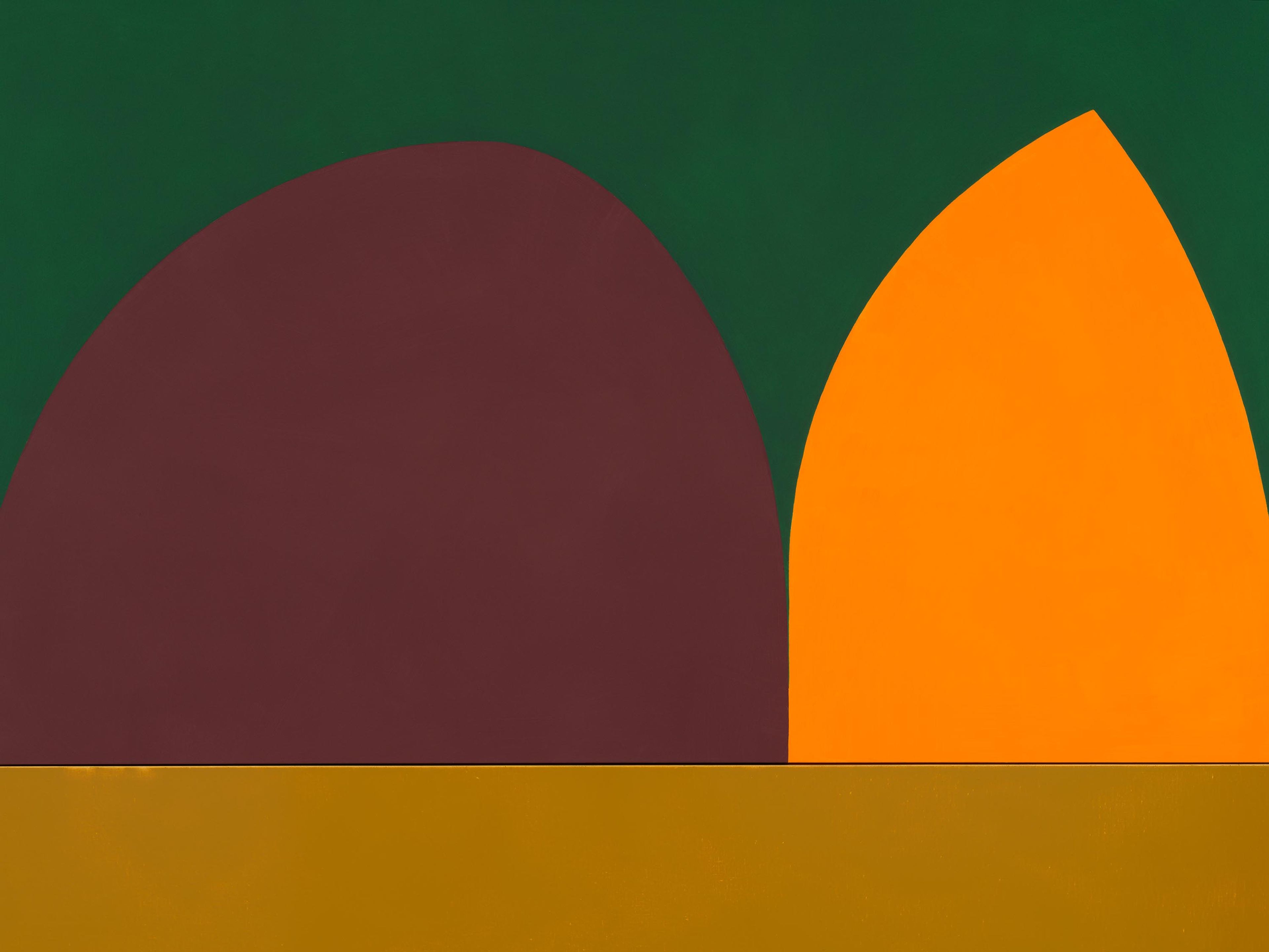 A detail from a painting by Suzan Frecon, titled cathedral for the mourning warbler, dated 2024.