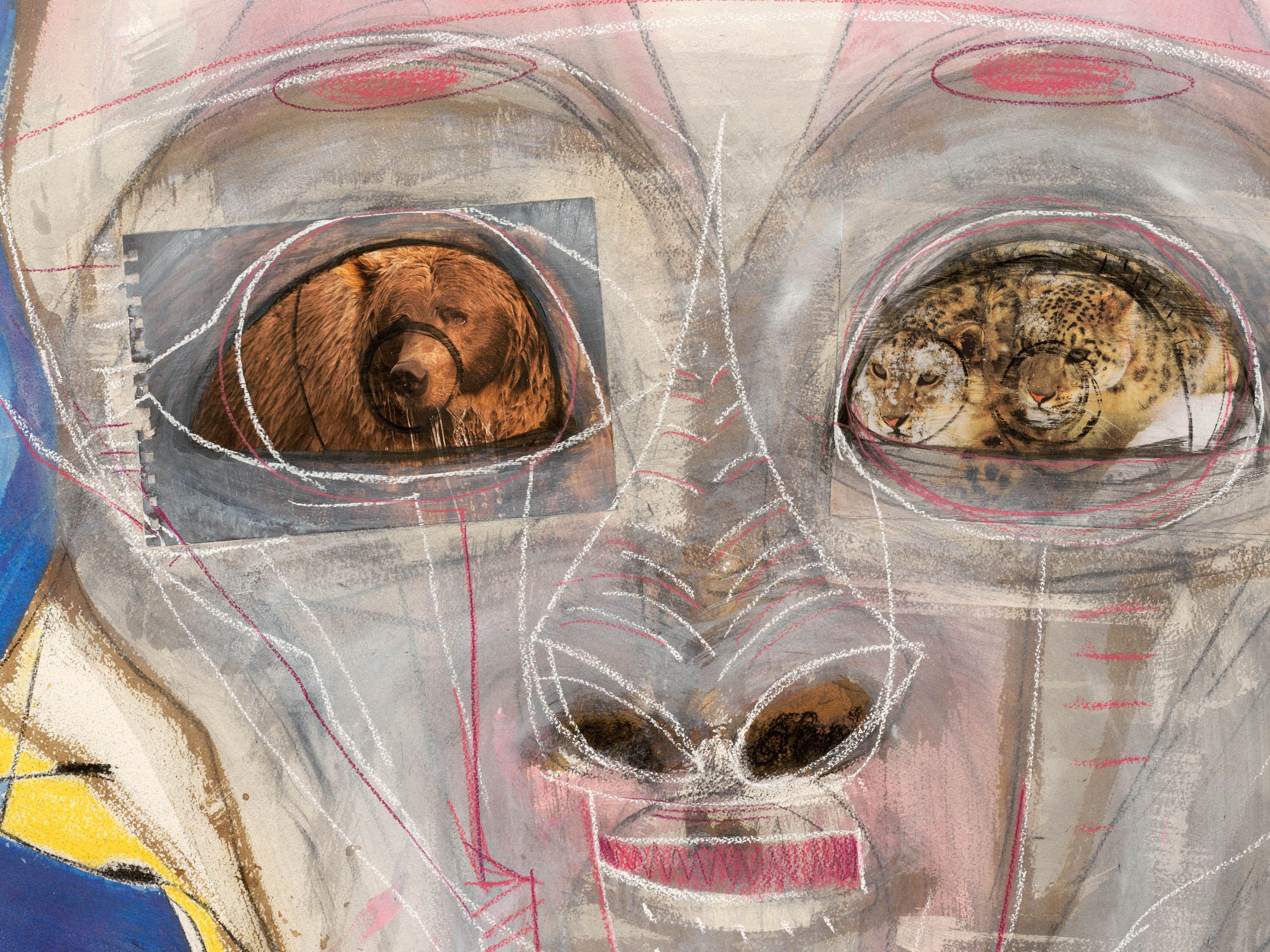 A detail of an artwork by Huma Bhabha called Untitled, dated 2023