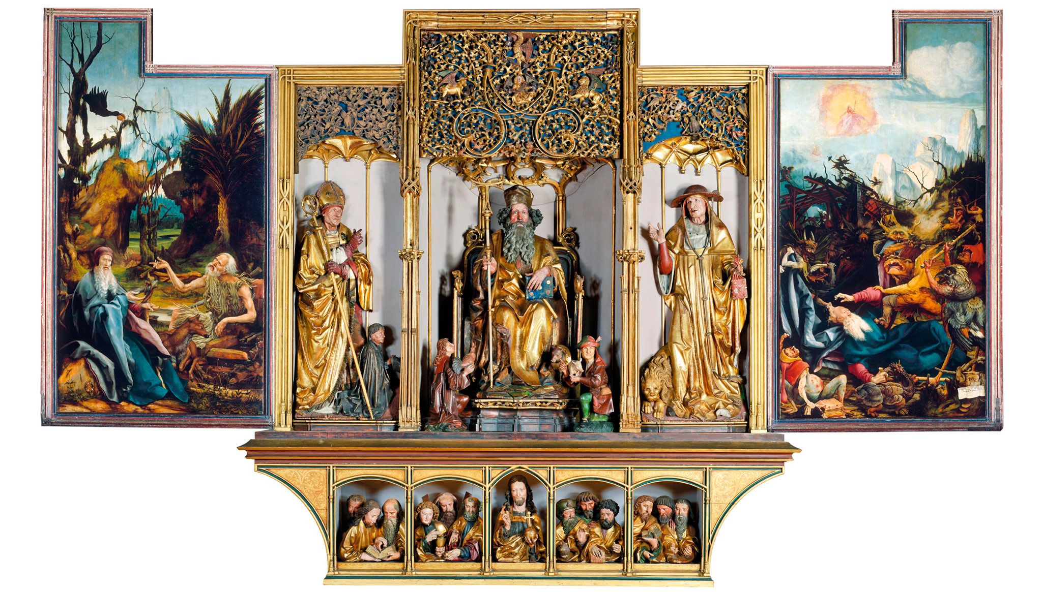 An artwork by Matthias Grünewald, titled Isenheim Altarpiece (fully open position), c. 1515, Unterlinden Museum, Colmar