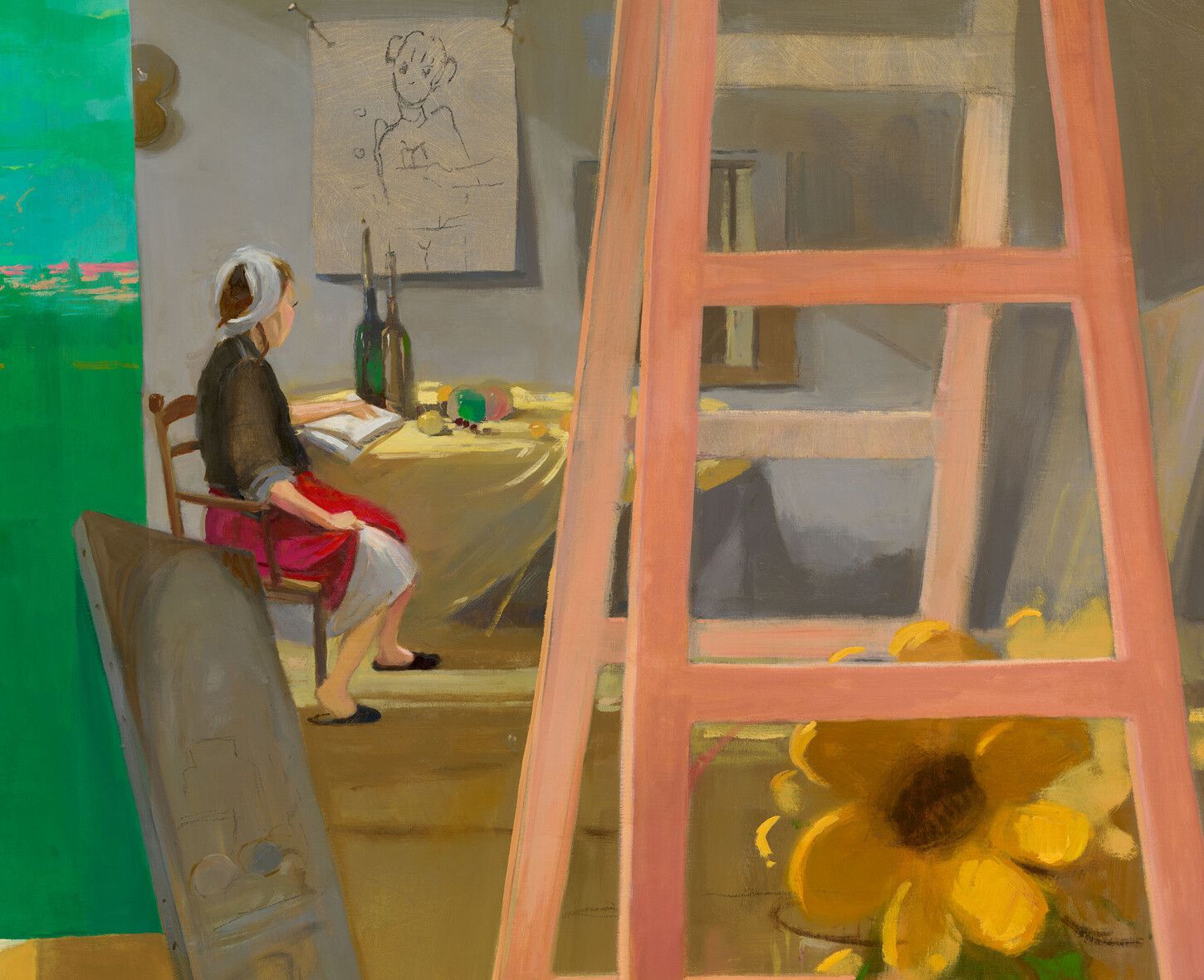 A detail of an artwork by Lisa Yuskavage, The Artist's Studio, dated 2022