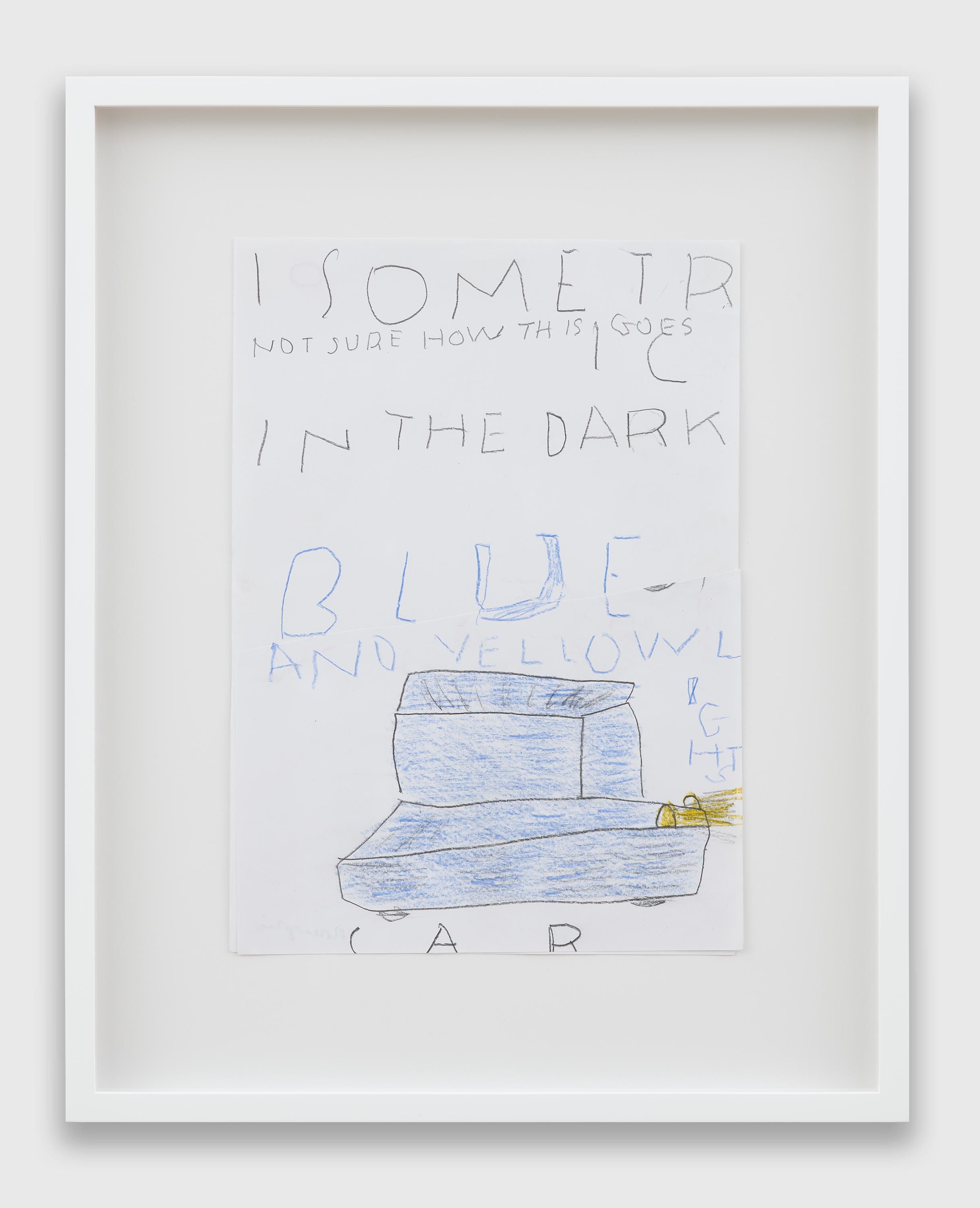 A work on paper by Rose Wylie, titled Isometric Car, Blue, dated 2021.