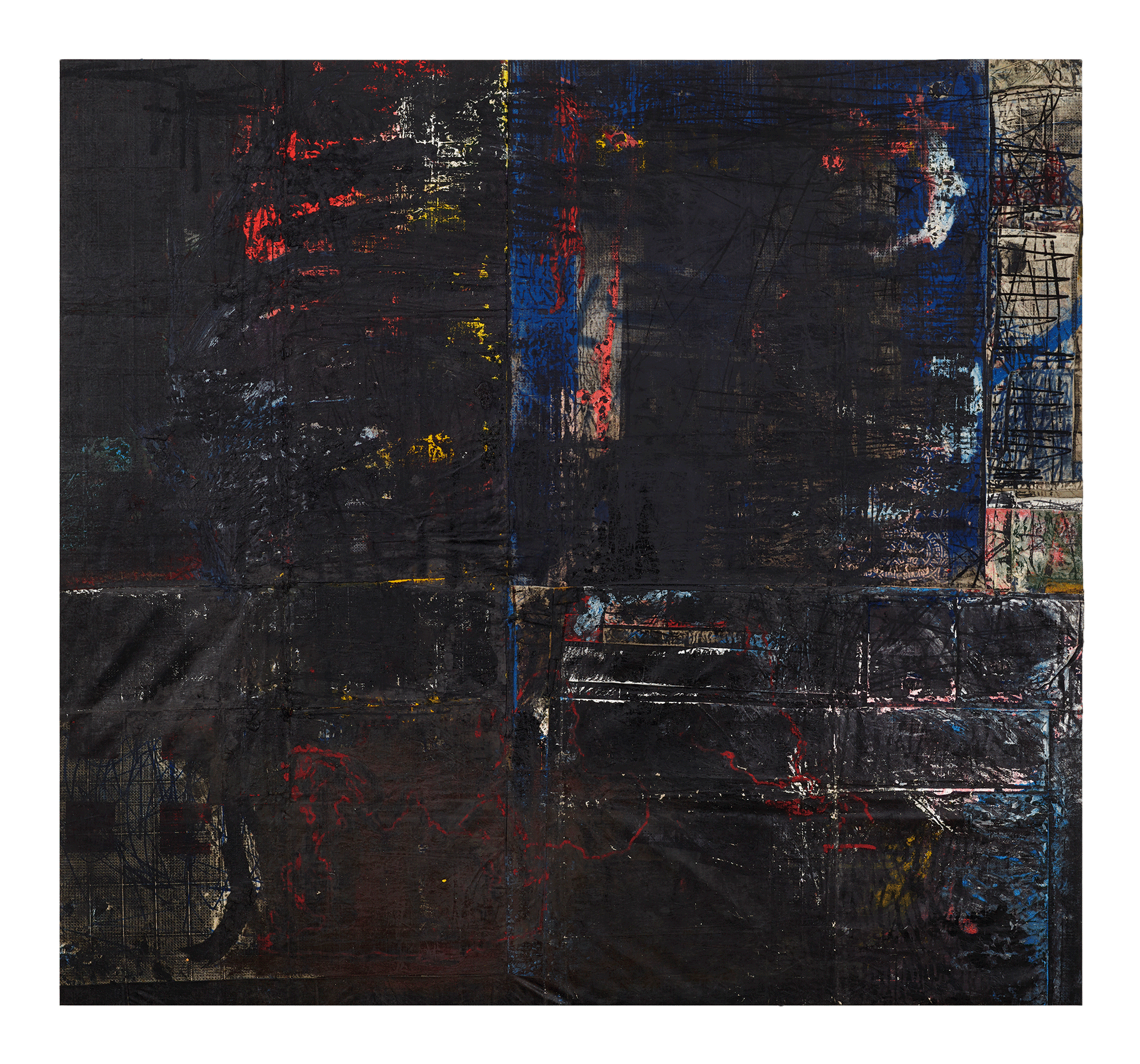 A painting by Oscar Murillo, titled fossil, dated 2016 to 2018.