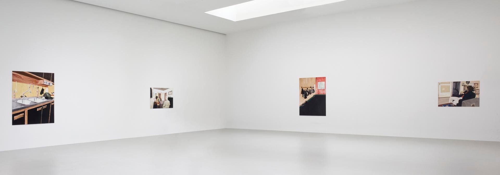 Installation view of the exhibition Mamma Andersson: Who is sleeping on my pillow, at David Zwirner in New York, dated 2010.