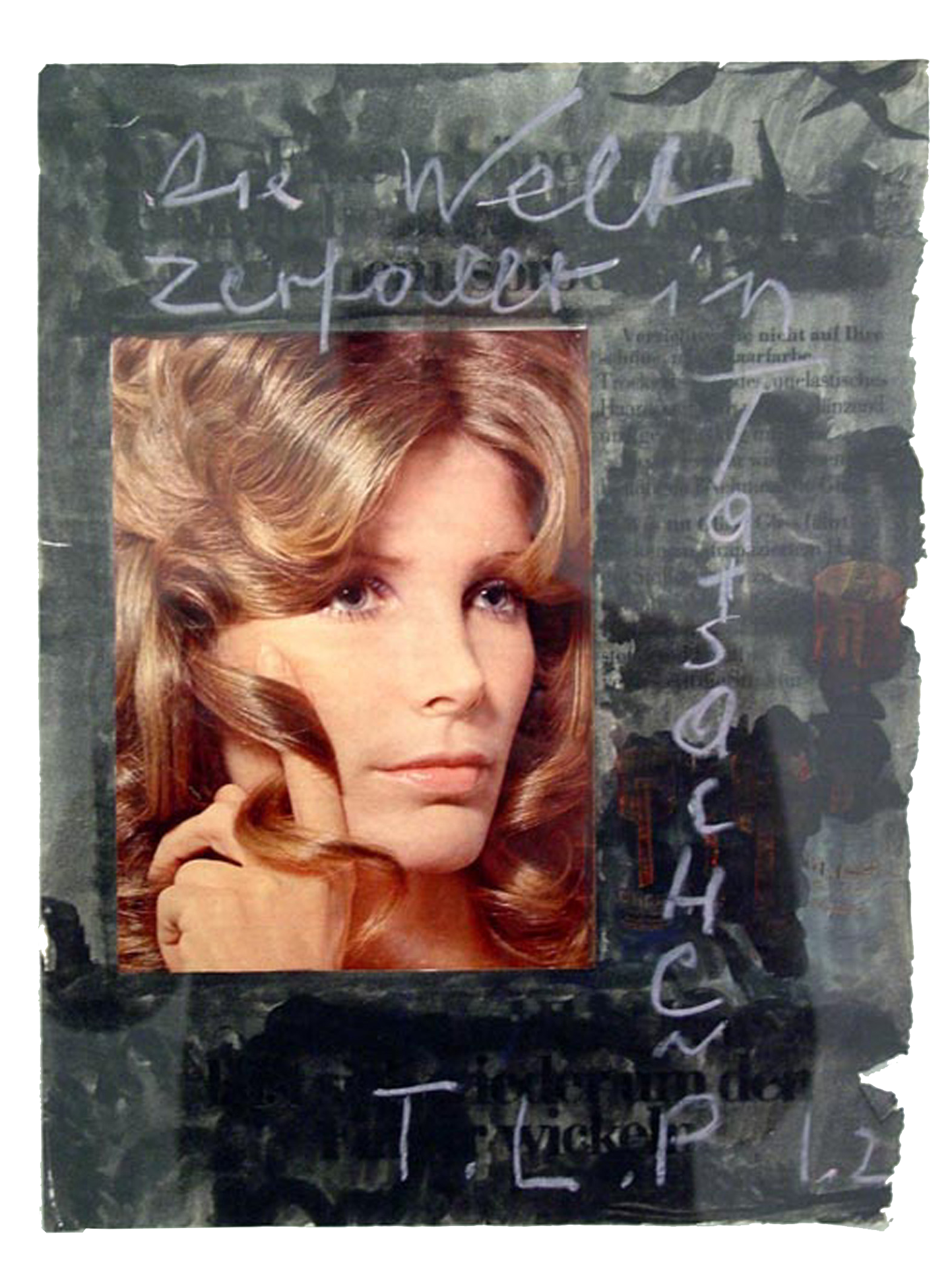 A collage by Franz West, titled Die Welt zerfaellt in Tatsachen (The World Disintegrates into Facts), dated circa 1970.