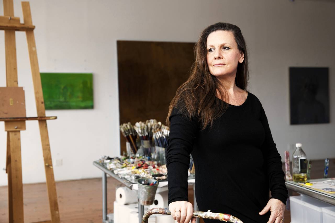 A photograph of Lisa Yuskavage in her Brooklyn studio, dated 2015.