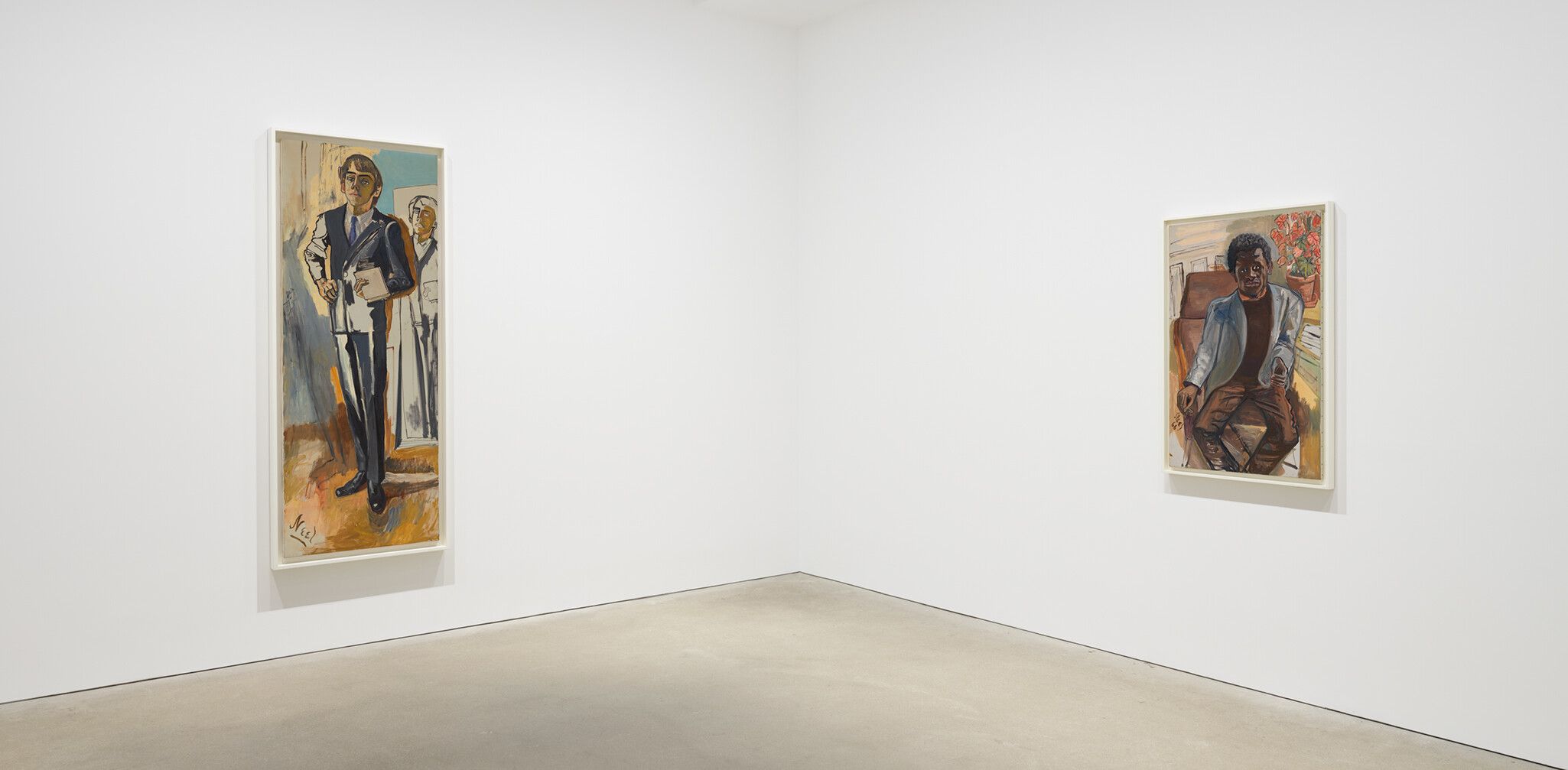 An installation view of an exhibition titled, Alice Neel: Men from the Sixties, at David Zwirner, Hong Kong, in 2022.