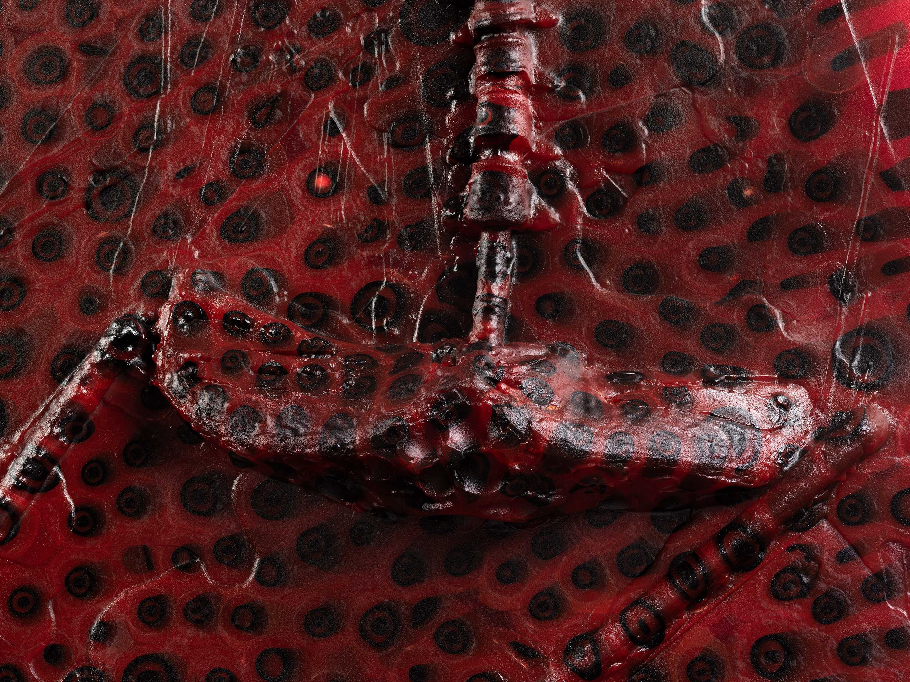 A detail from a sculpture by Andra Ursuta, titled Private Dancer (Red Snow), dated 2025.