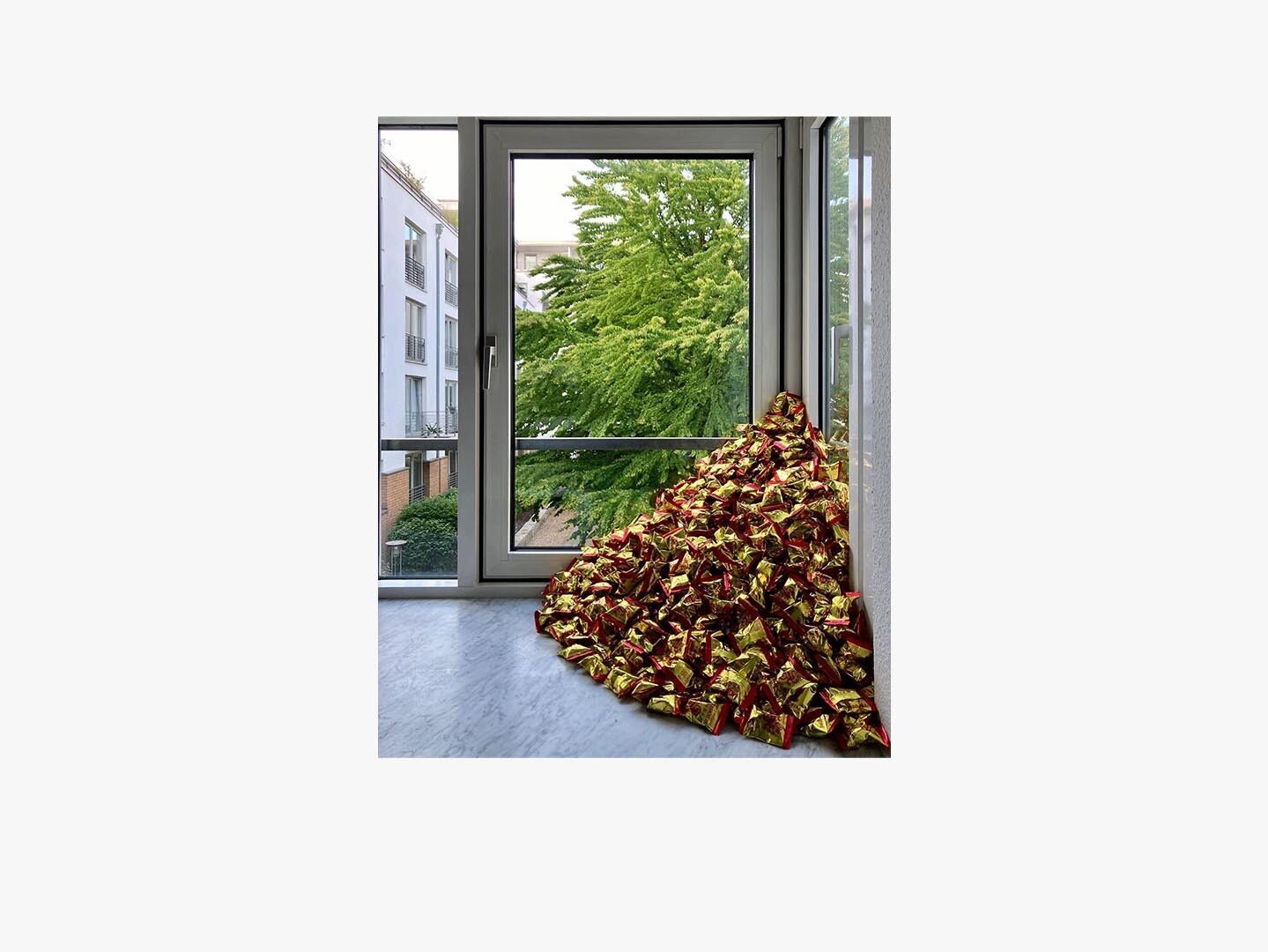An installation view of the multi-site exhibition Felix Gonzalez-Torres “Untitled’’ (Fortune Cookie Corner), dated 2020.