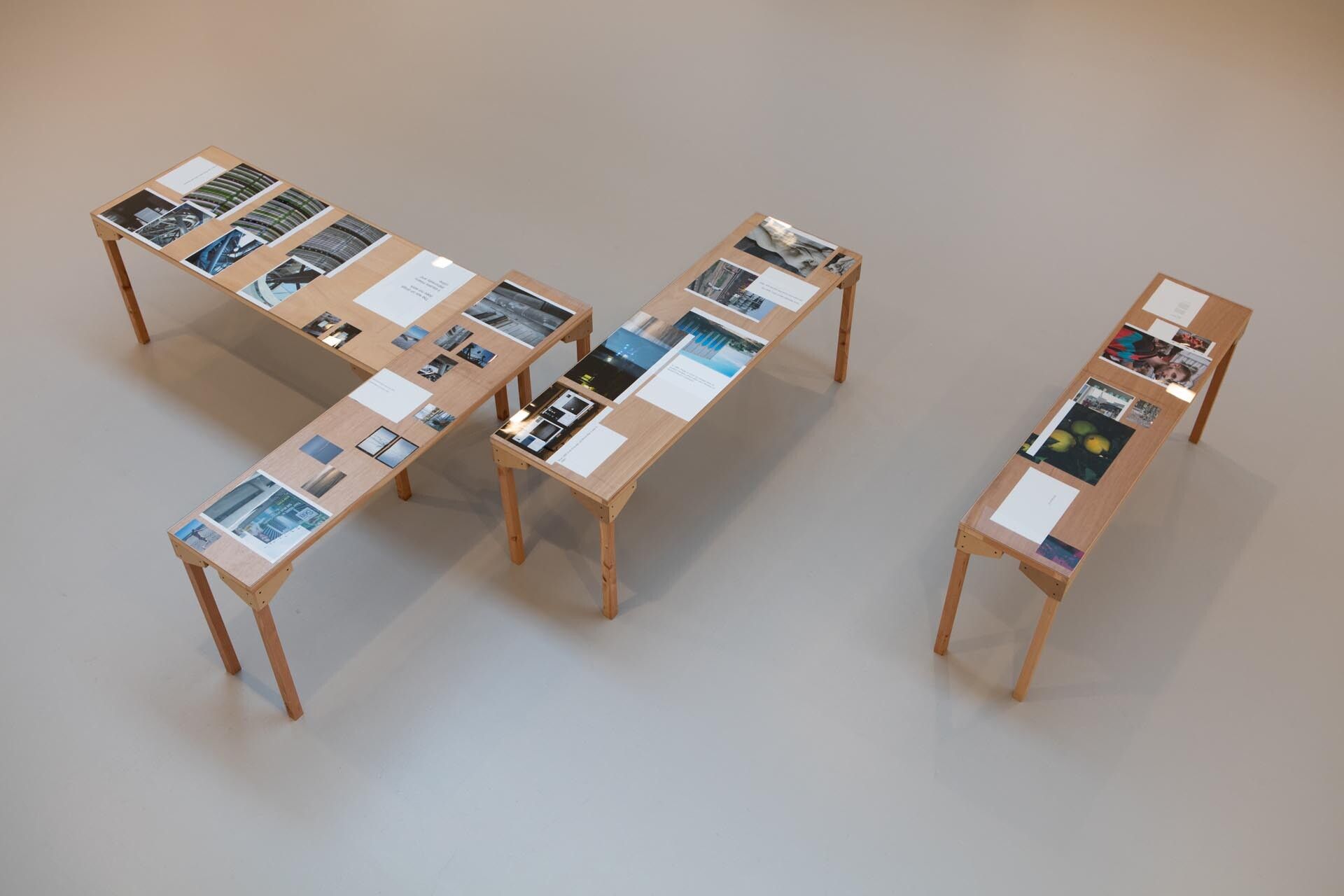 An installation by Wolfgang Tillmans, titled TSC, Time Mirrored, dated 2015.