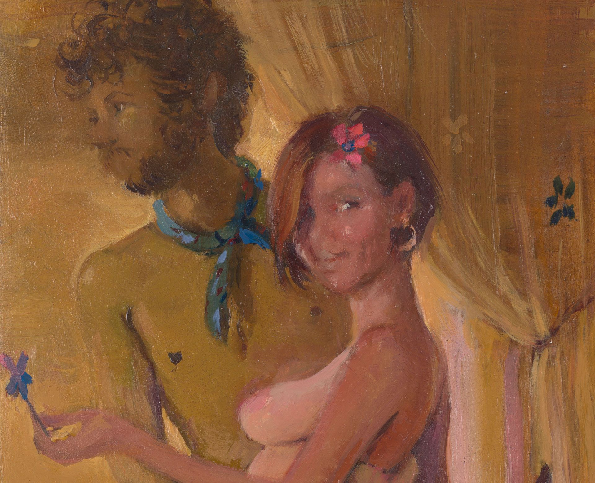 A detail from a painting by Lisa Yuskavage, titled Hot Couple, dated 2019