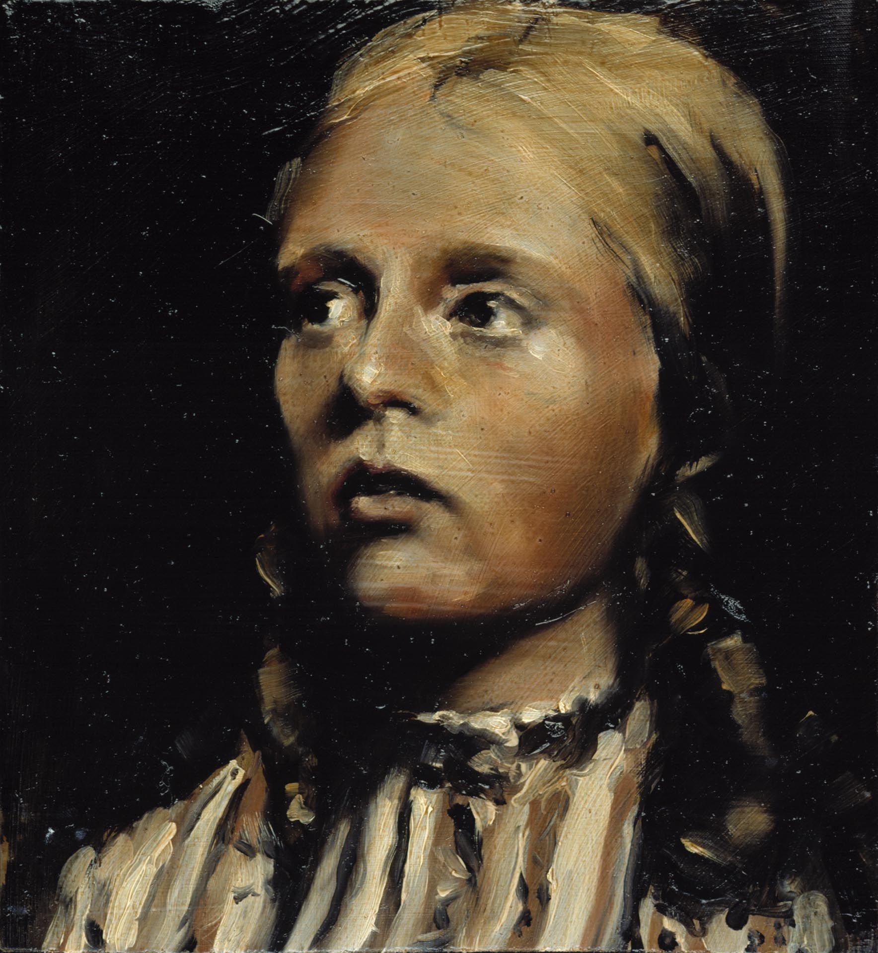 A painting by Michael Borremans, titled Where is Ned, dated 2002.