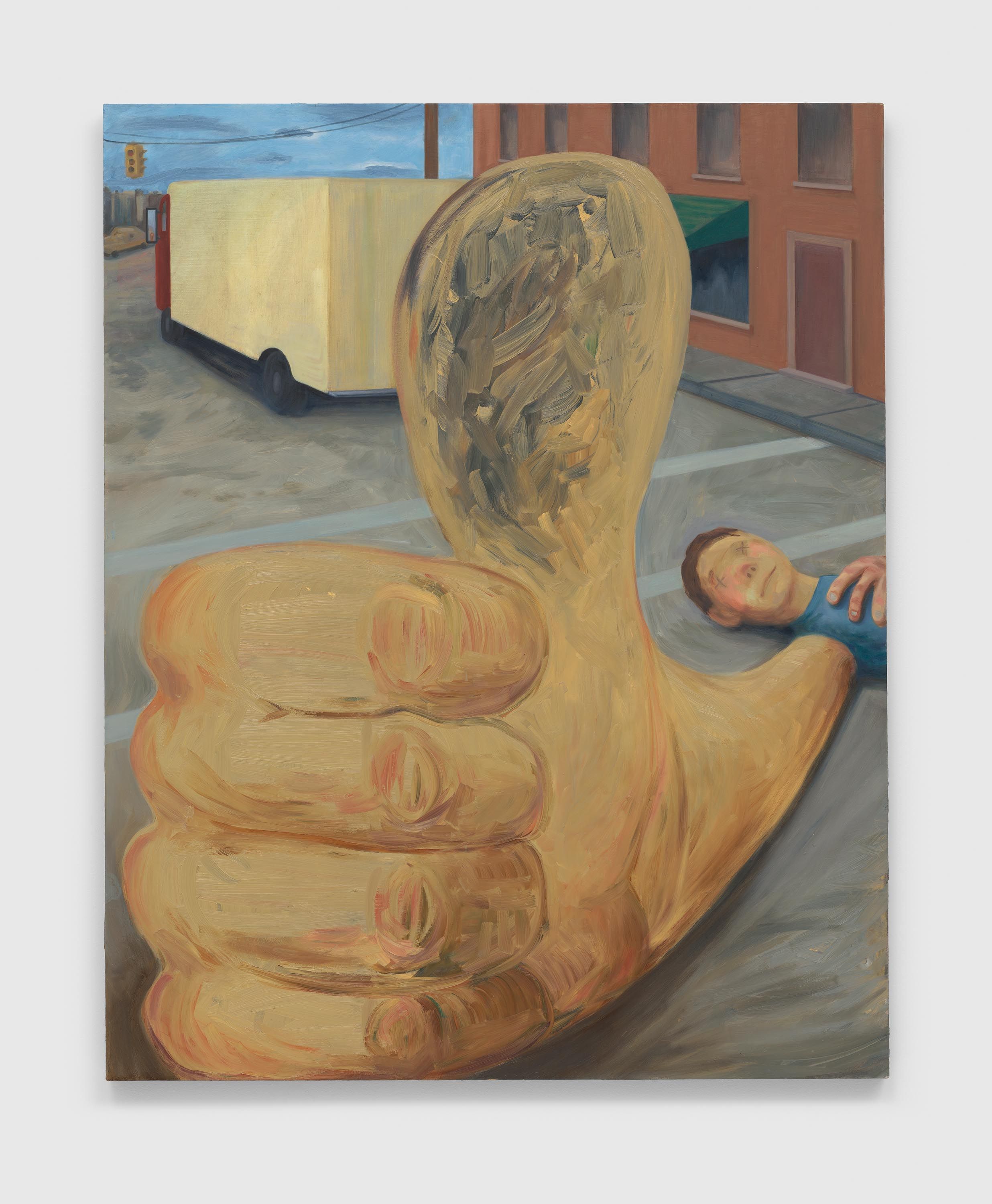 An oil on linen painting by Nicole Eisenman, titled Thumb Up, dated 2022.